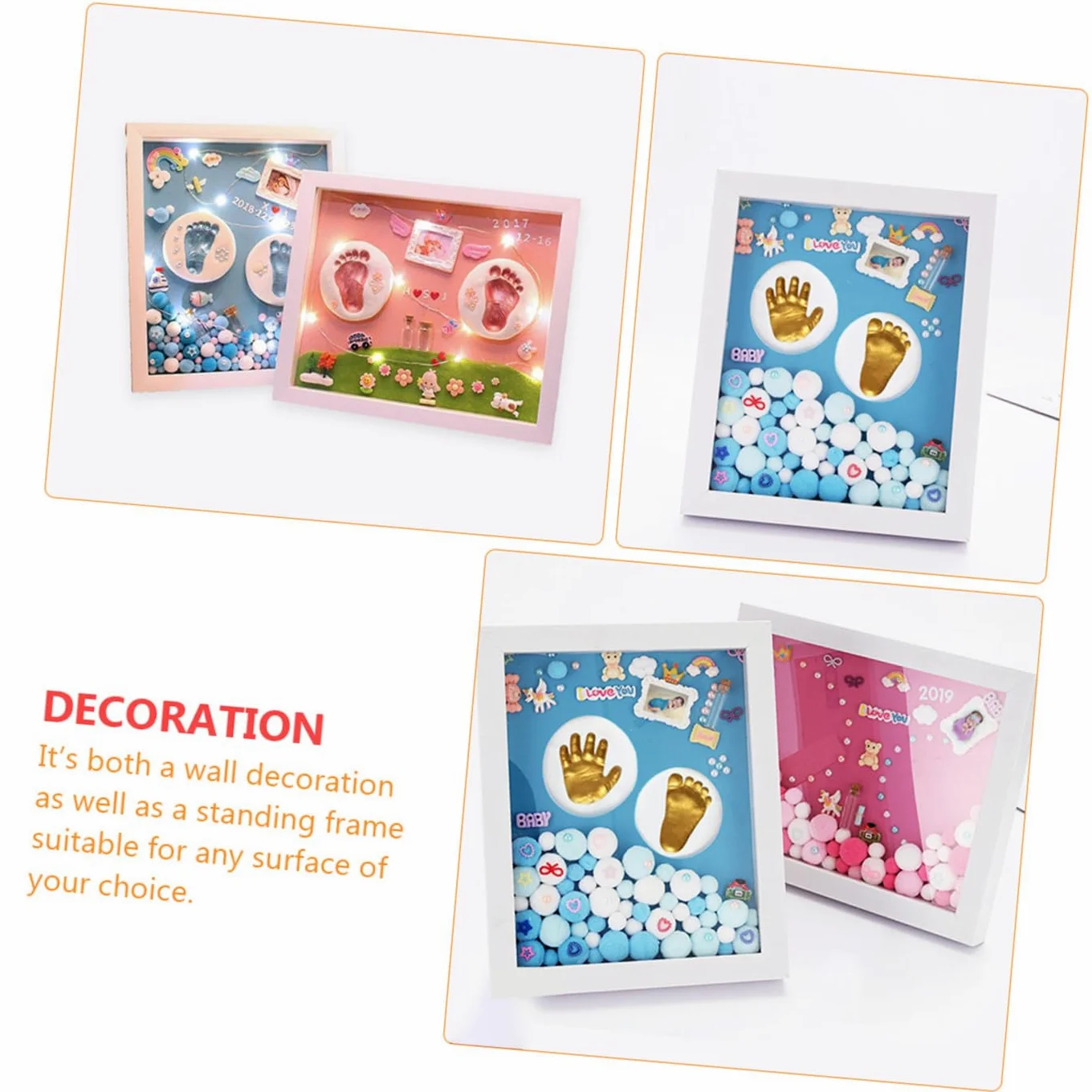 VICASKY Kit per Impronte di Mani e Piedini Bambino Bambina Cornice in Acrilico Oro per Regalo Primo Compleanno o Cerimonia e Decorazione Murale