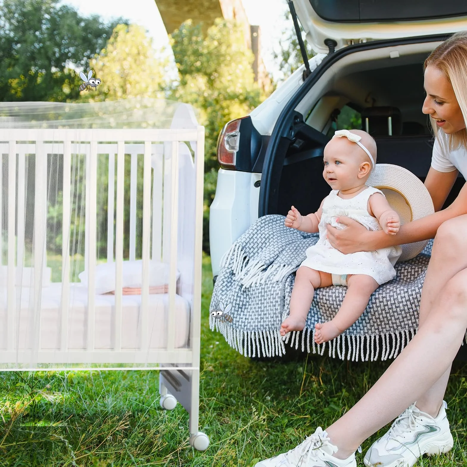 faburo Zanzariera Lettino Bambini per Passeggino, Seggiolino Auto, Culla e Lettino da Viaggio Adatto sia per Attività al Chiuso che All'aperto, 145 * 80 * 90cm