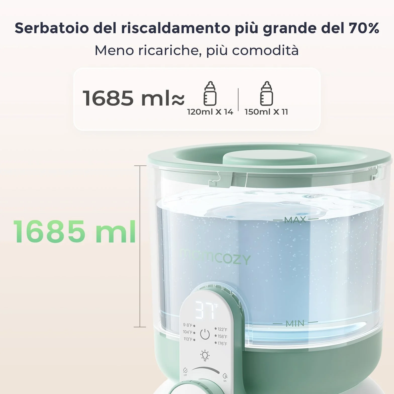 Momcozy Scaldacqua Istantaneo con Doppia Luce per Poppate Notturne, Scaldabiberon per Formula, Preparatore Latte in Polvere 1685 ML, Dispenser con 6 Temperature