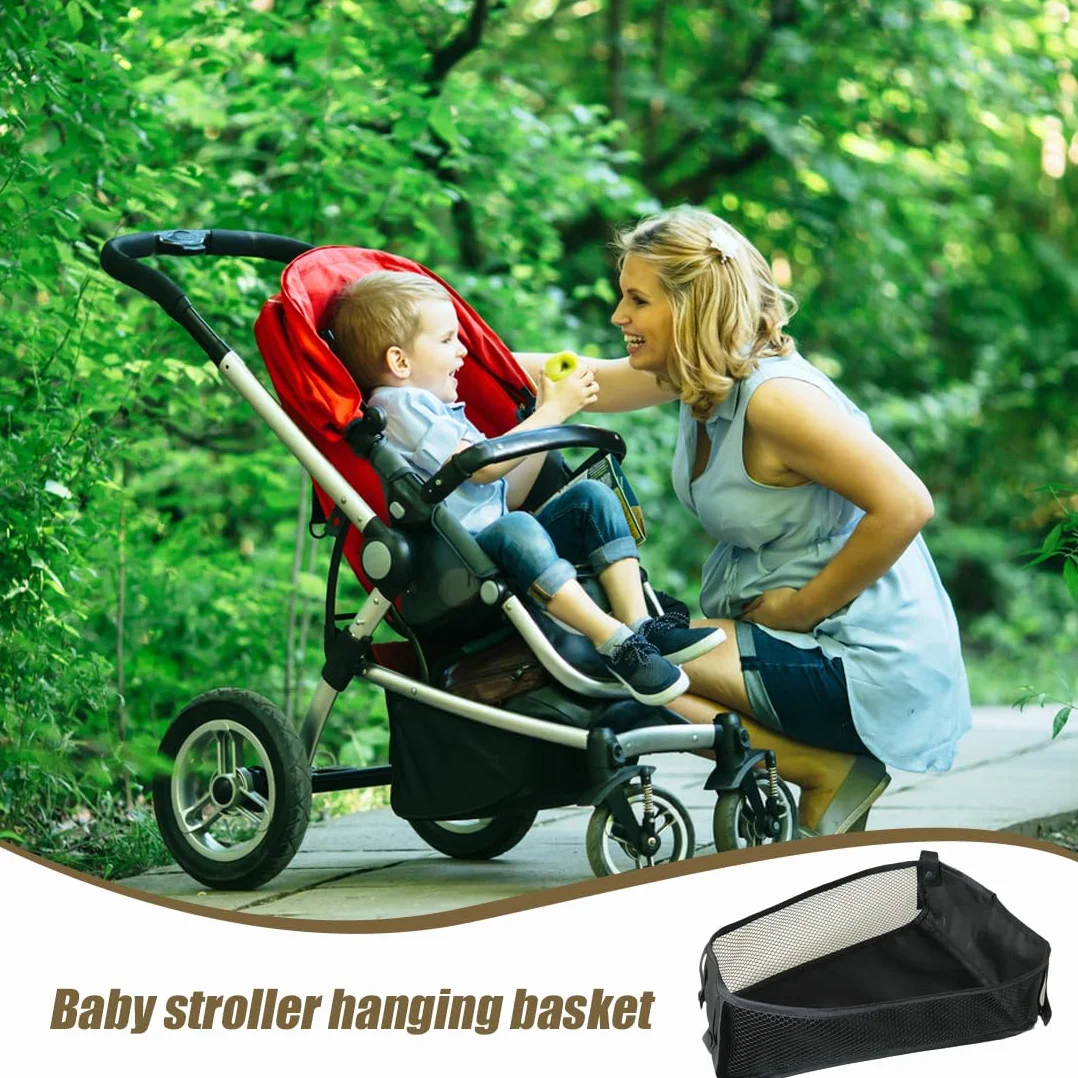 Cestino per passeggino, Resistente alla Polvere, per Passeggino, Fondo da Appendere al Fondo del Passeggino, borsa portaoggetti universale per riporre i prodotti del bambino, Nero
