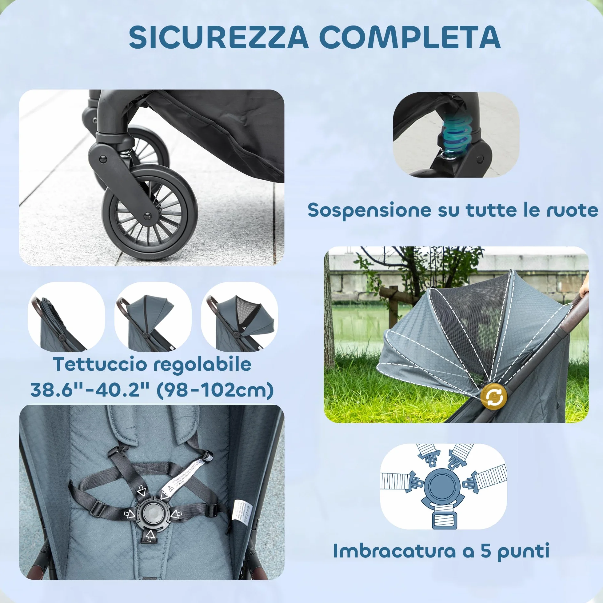 AIYAPLAY Passeggino Leggero 6.3kg per Bambini 0-3 Anni Pieghevole una Mano, Passeggino Compatto Reclinabile con Poggiapiedi Regolabile e Cappottina, Ruote e Cesto Portaoggetti, Fino a 15 kg, Blu