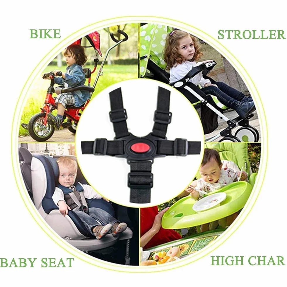 Jolik Imbracatura Per Seggiolone 5 Punti - Cintura di Sicurezza Universale e Regolabile Per Bambini - Per Carrozzina, Passeggino (Nero)