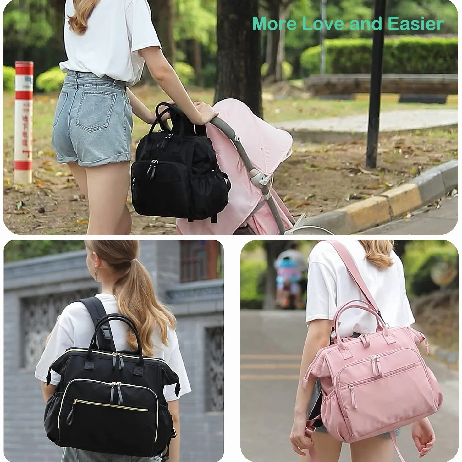 LORADI, Borsa tote portapannolini convertibile, con ampia apertura nella parte superiore,14 tasche e supporto per passeggino, impermeabile