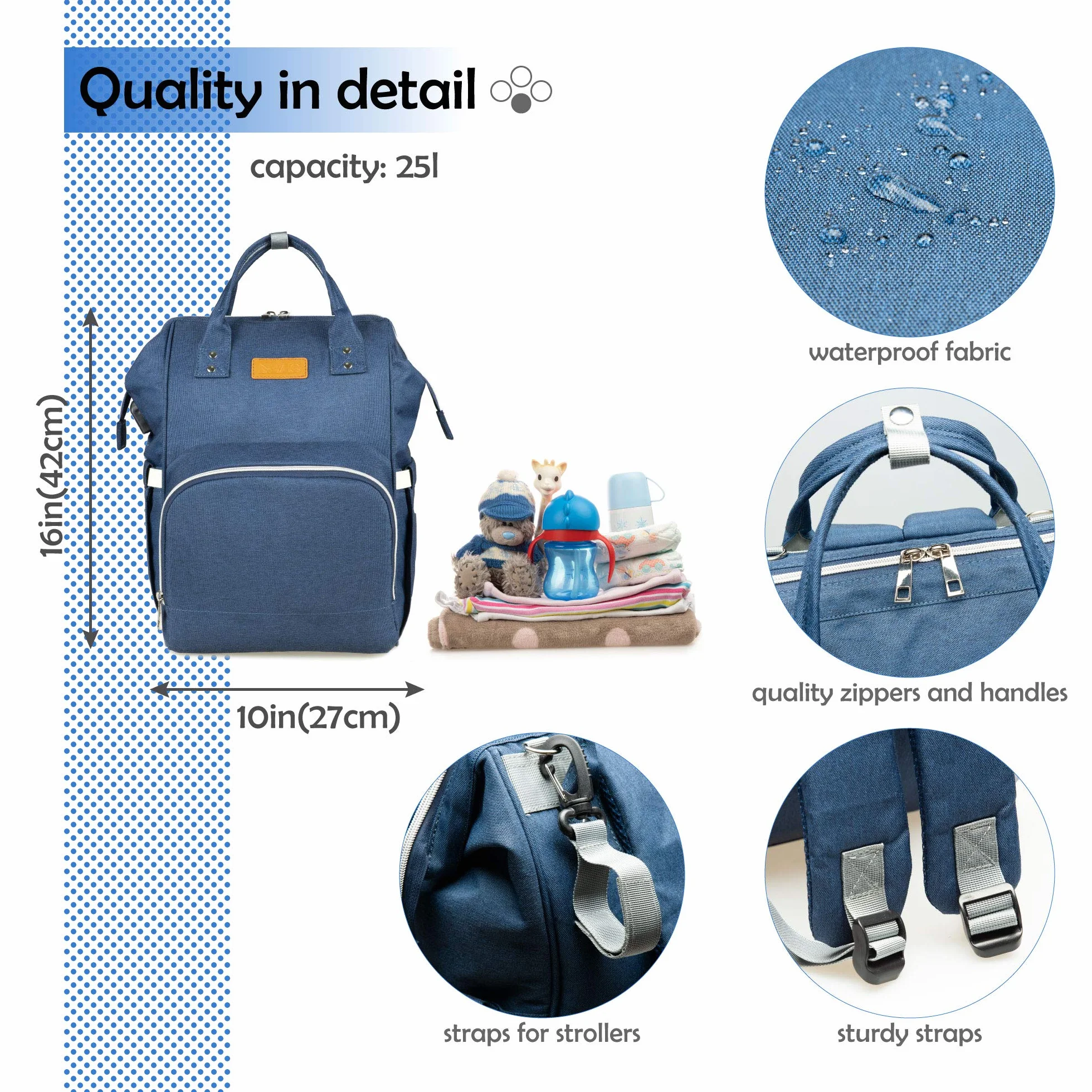 Zaino Mamma, Multifunzione Neonato Borsa con USB per Viaggio, Grande Capacit (Blu scuro)