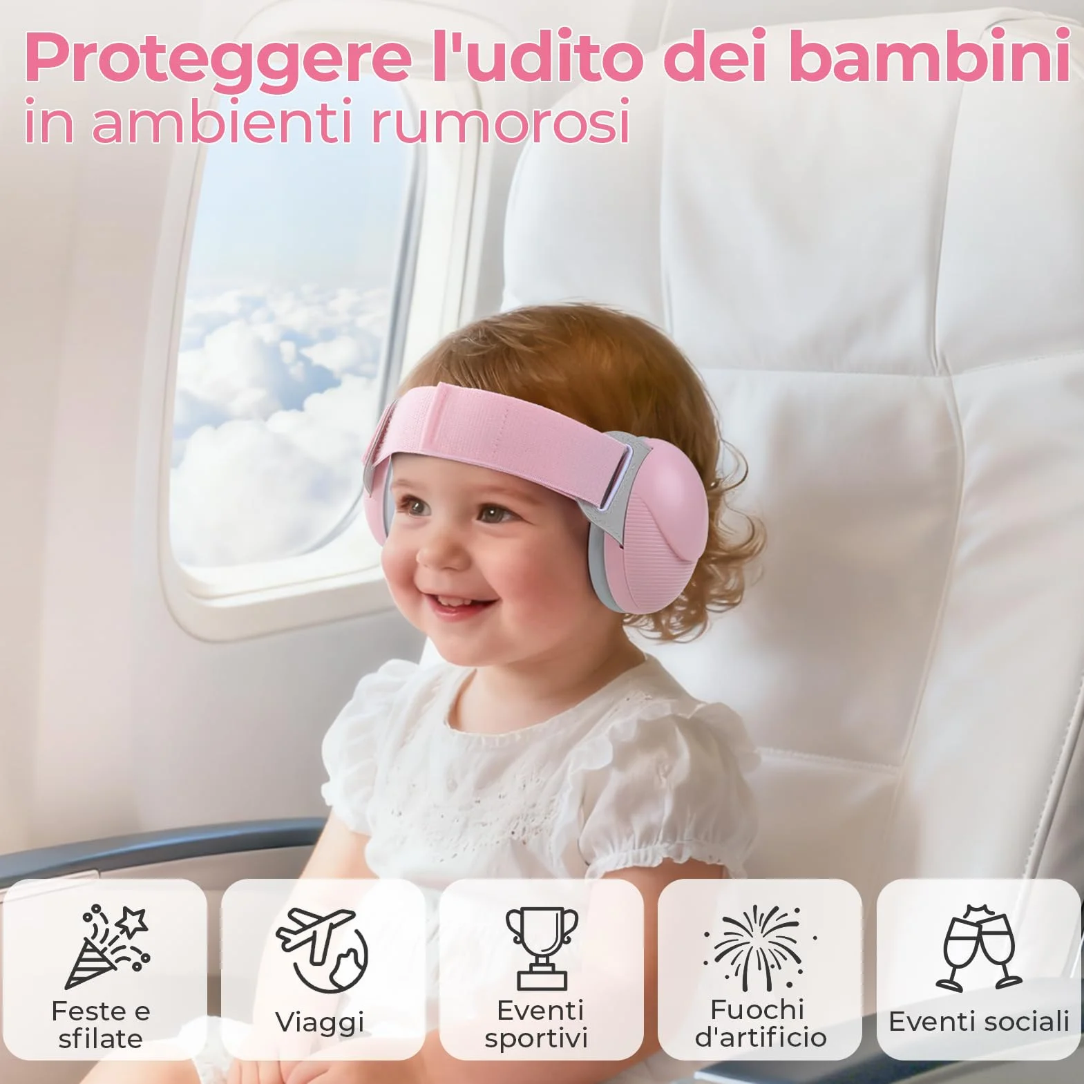 Protezioni auricolari per Neonati, Cuffie per Neonati Antirumore da 25dB per Bambini da 0 a 48 Mesi, Cuffie per Neonato con Cancellazione del Rumore per Aereo e Sonno