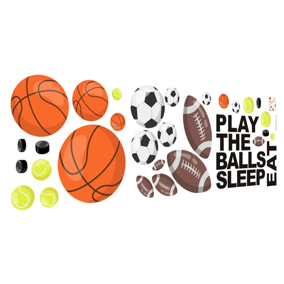Adesivo Murale Sportivo a Palloni per Cameretta Ragazzo Ragazza Pvc | DIY Rimovibile, Motivo Cartoon Creativo e Adorabile, Decorazione per Parete