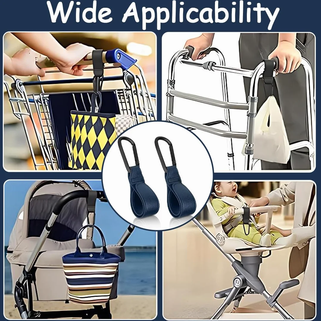 Set di 2 Ganci per Passeggino in Pelle PU - Accessorio Universale per Carrozzine e Borsine, Superficie Antiscivolo, Regolabile con Portata fino a 10 kg - Blu, 20 x 3 x 1 cm