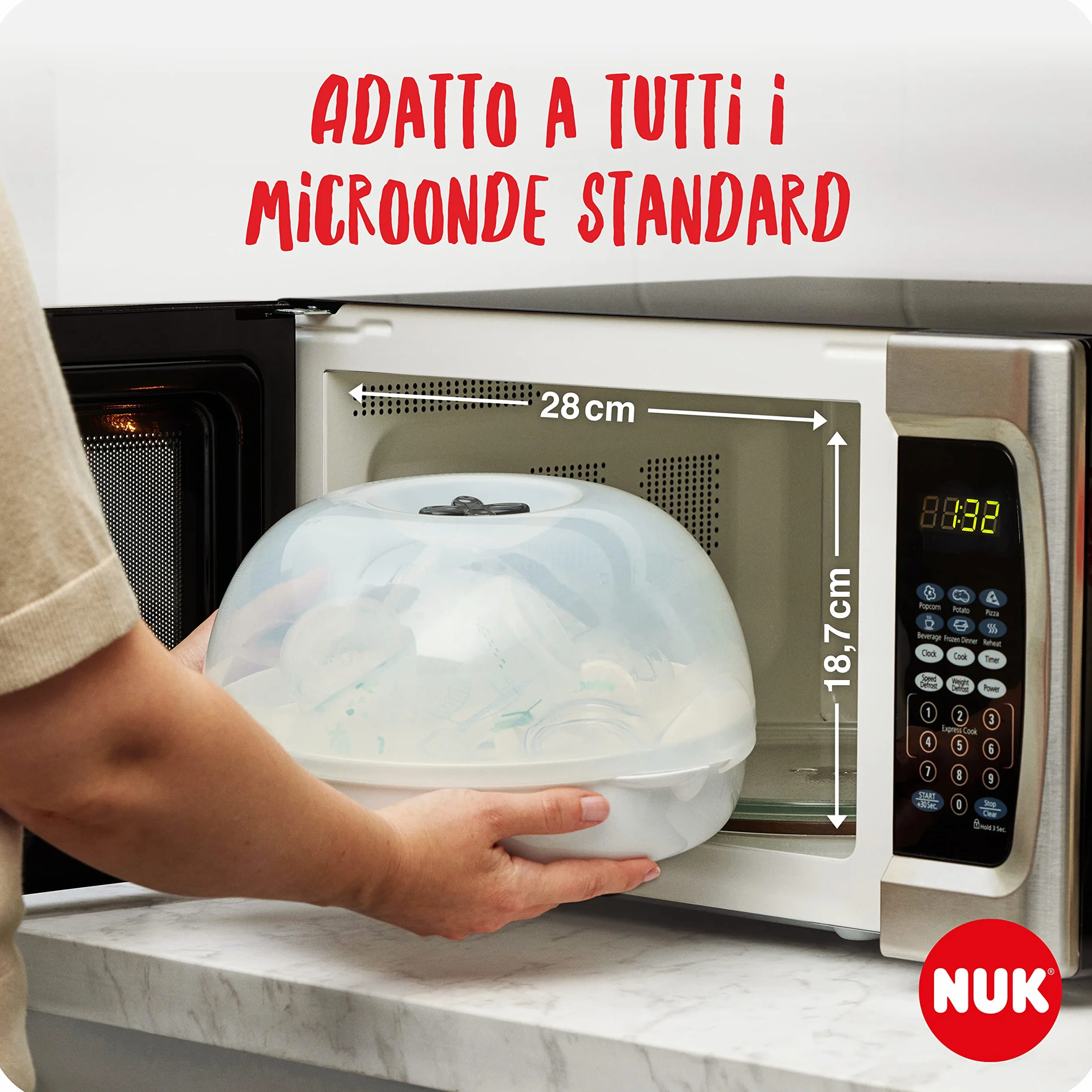 NUK Micro Express Plus sterilizzatore biberon per microonde | Sterilizza fino a 4 biberon e accessori in 4 minuti | Compatibile con gran parte dei microonde | Pinze per rimozione igienica