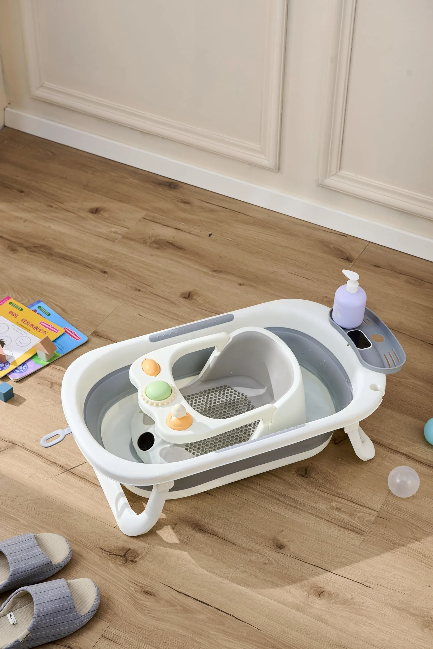 Seggiolino da bagno per bambini con termometro, antiscivolo, con monitoraggio della temperatura dell'acqua in tempo reale per proteggere dalle scottature, per il bagno sicuro dei neonati