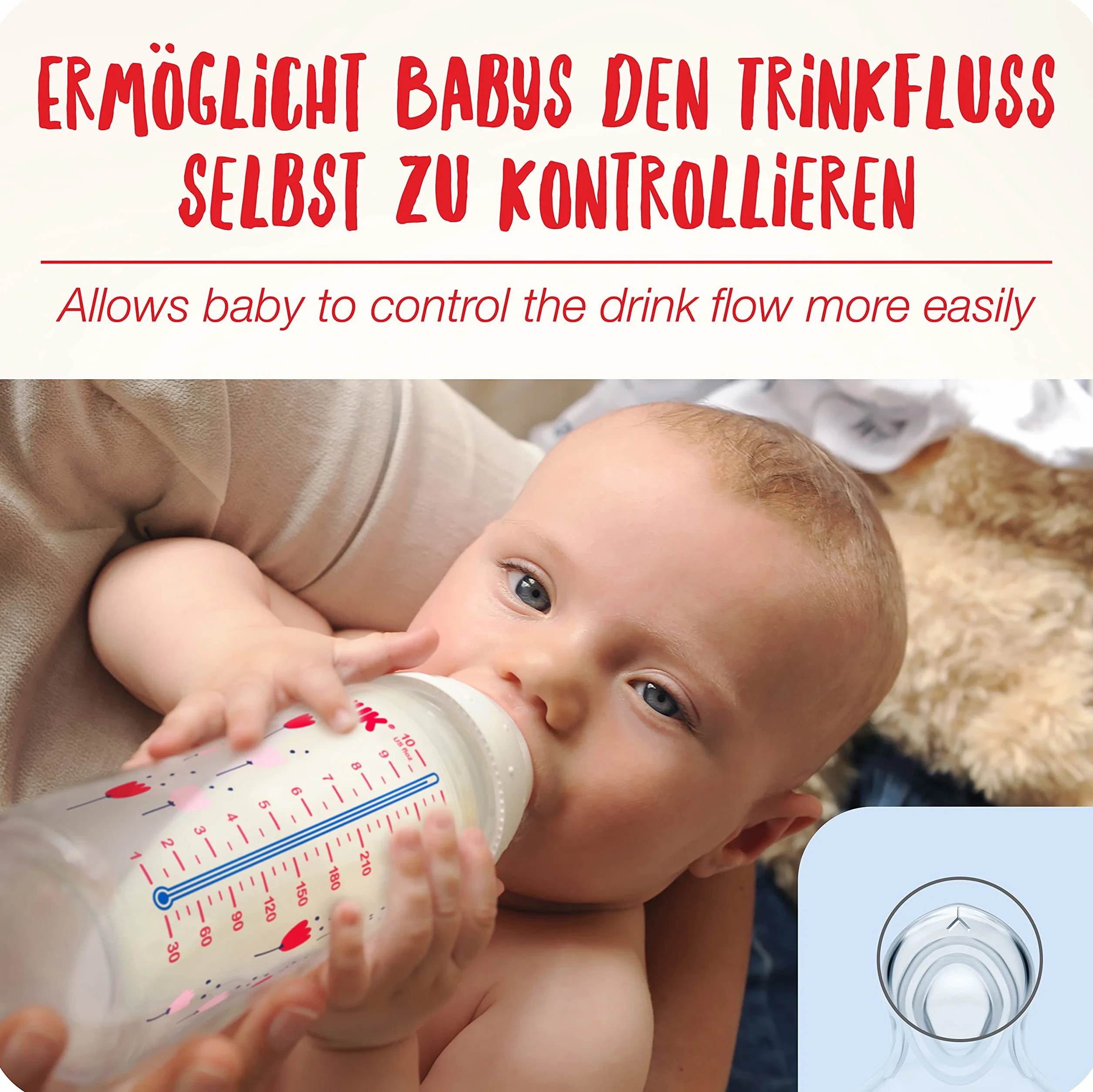 NUK - First Choice+ Flow Control, tettarelle per biberon, 6-18 mesi, valvola anti-colica, senza BPA, 2 pezzi