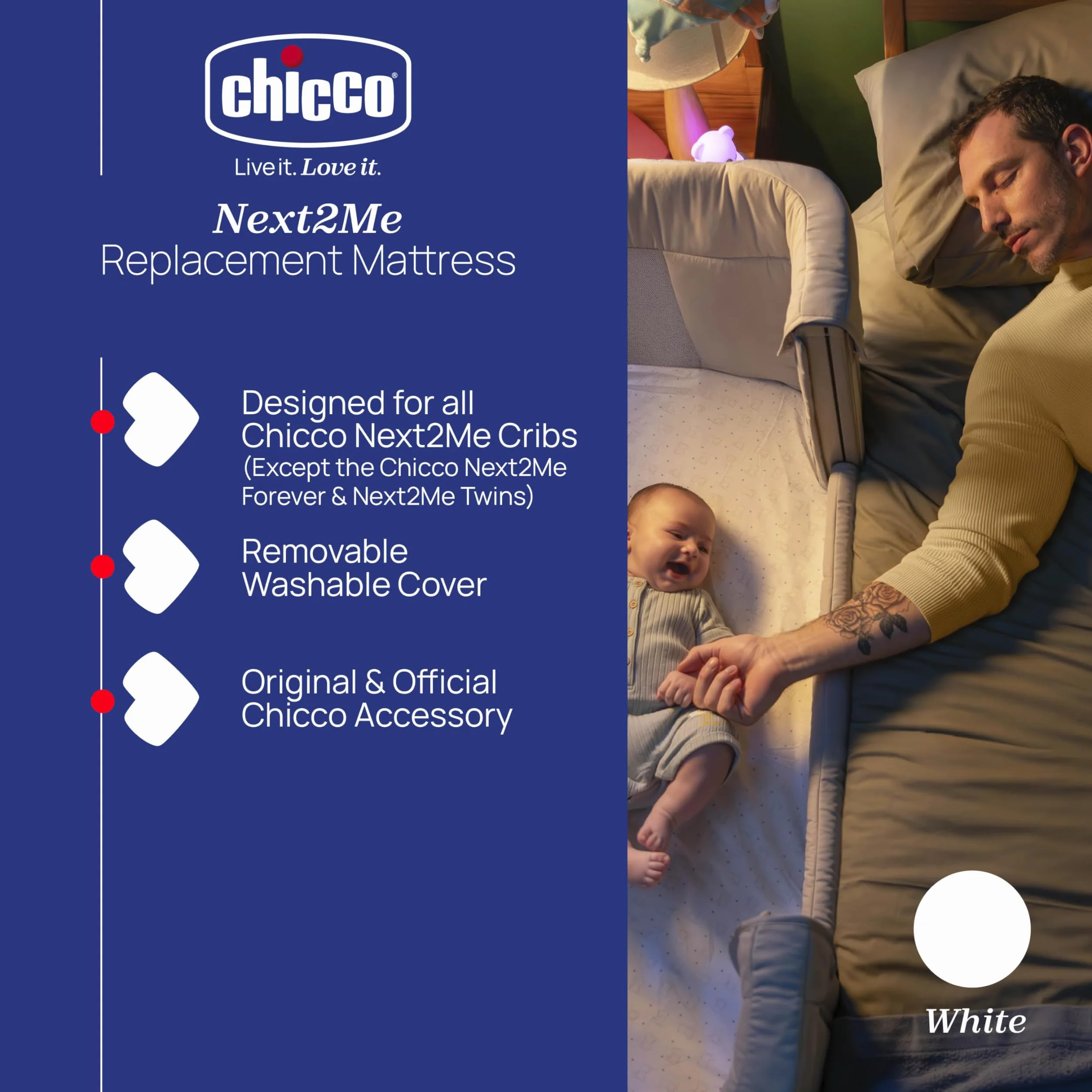 Chicco Next2Me - Materasso di ricambio, materasso ad aria Next2Me, materasso magico Next2Me, materasso Next2Me Dream, ricambio originale e ufficiale per culla Next2Me, bianco