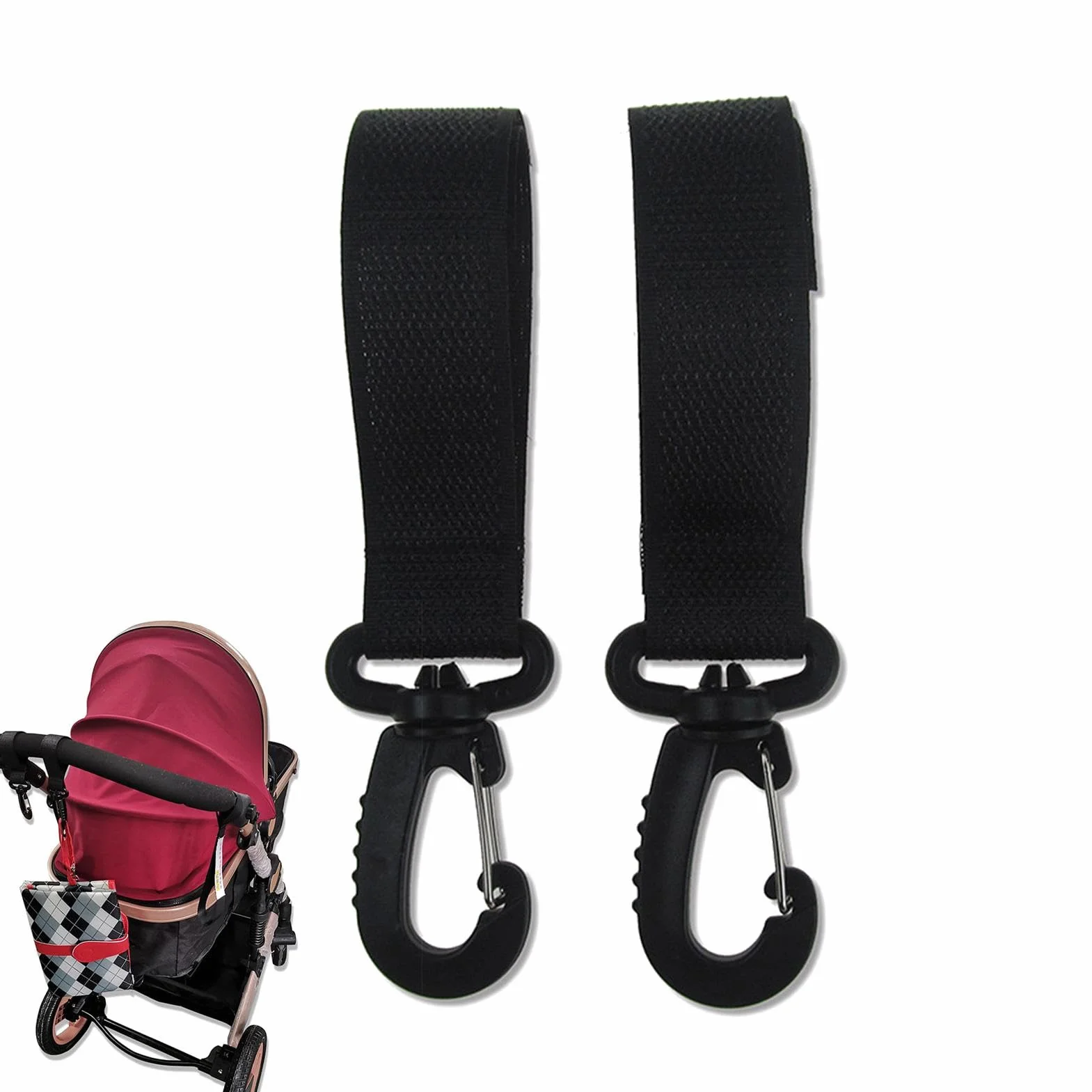 Gancio per passeggino – Moschettone per passeggino, ganci rotanti per borsa del passeggino | Moschettoni a clip girevoli a 360 gradi, 2 moschettoni per le mani, grande gancio per borsa della spesa