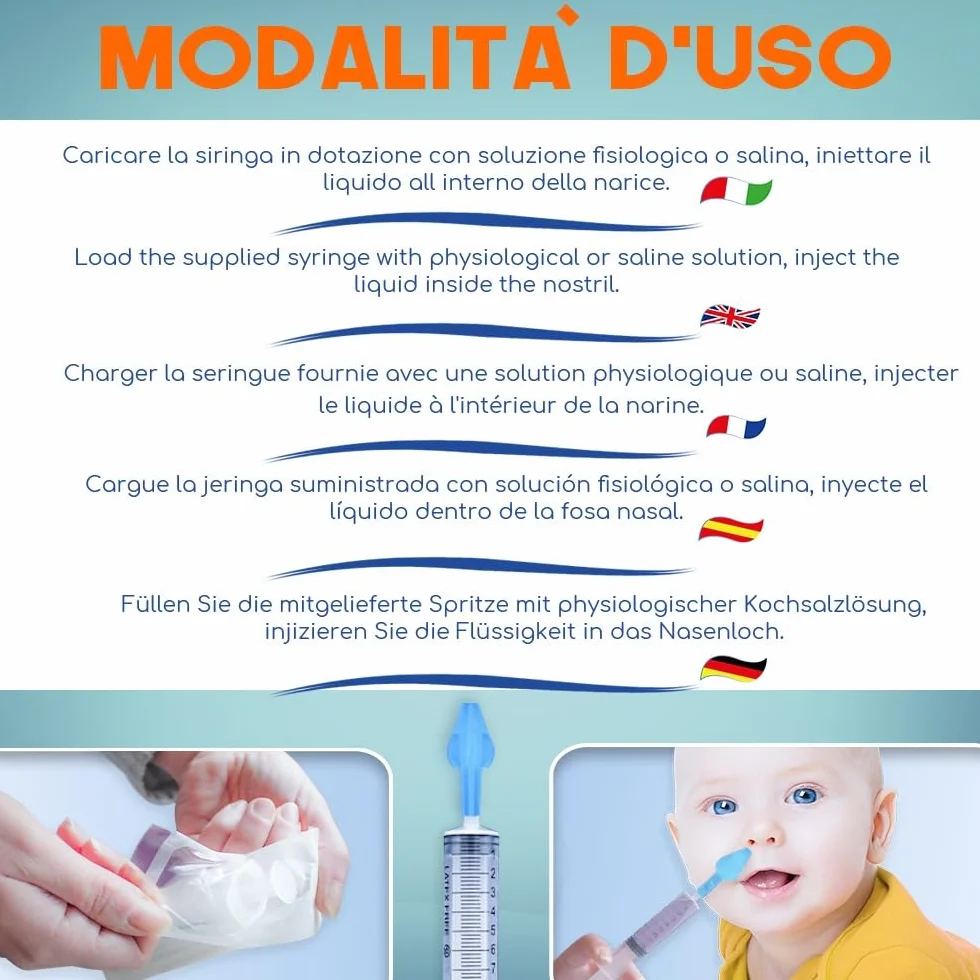 Mumi's 4 olive per lavaggi nasali 4 siringhe maxi 20ml per lavaggi nasali bambini e adulti dispositivo medico CE (4 siringhe 4 olive)