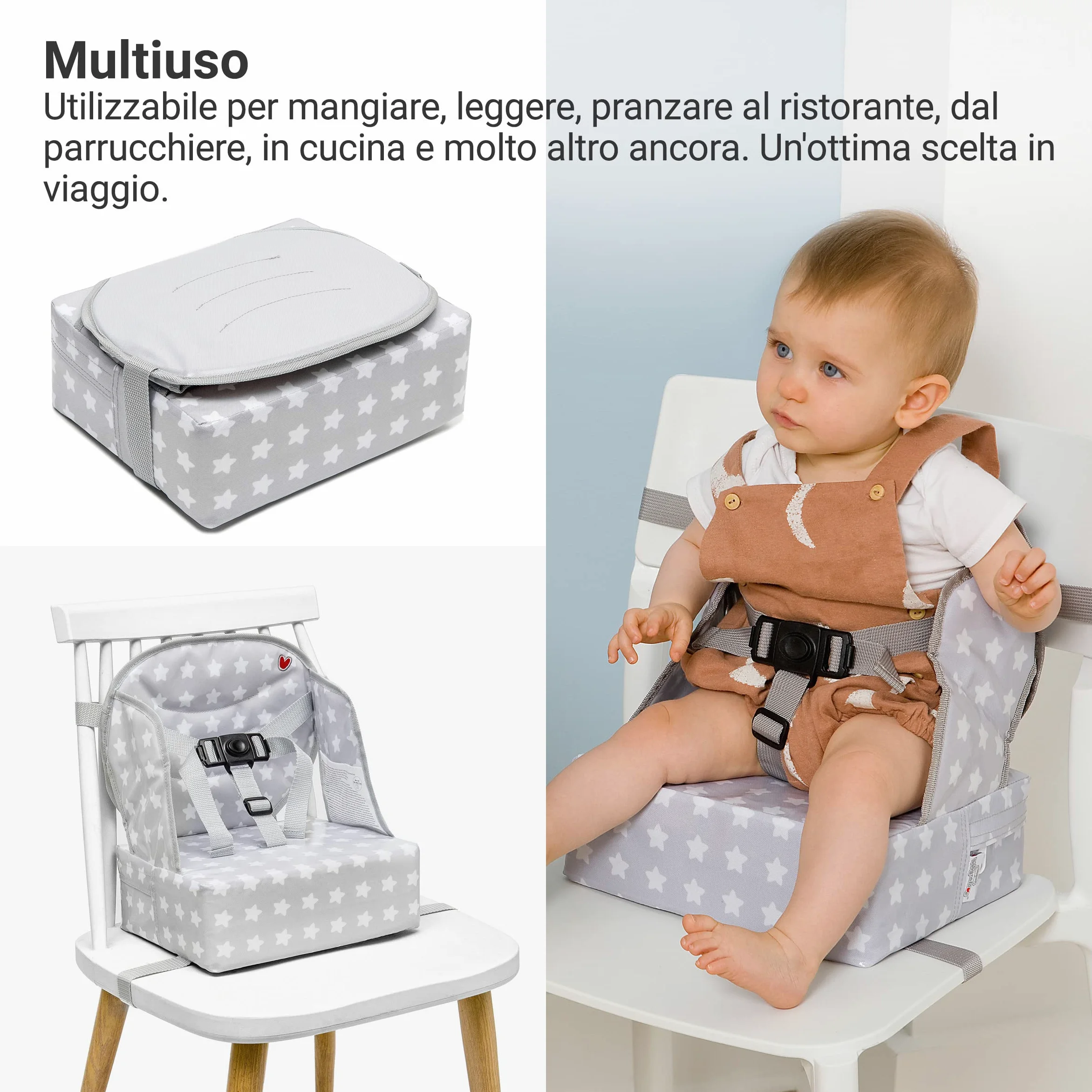 Baby-To-Love Easy Up, seggiolone per neonati, sollevatore per seggiolone, sollevatore Nomade Baby (White Stars)