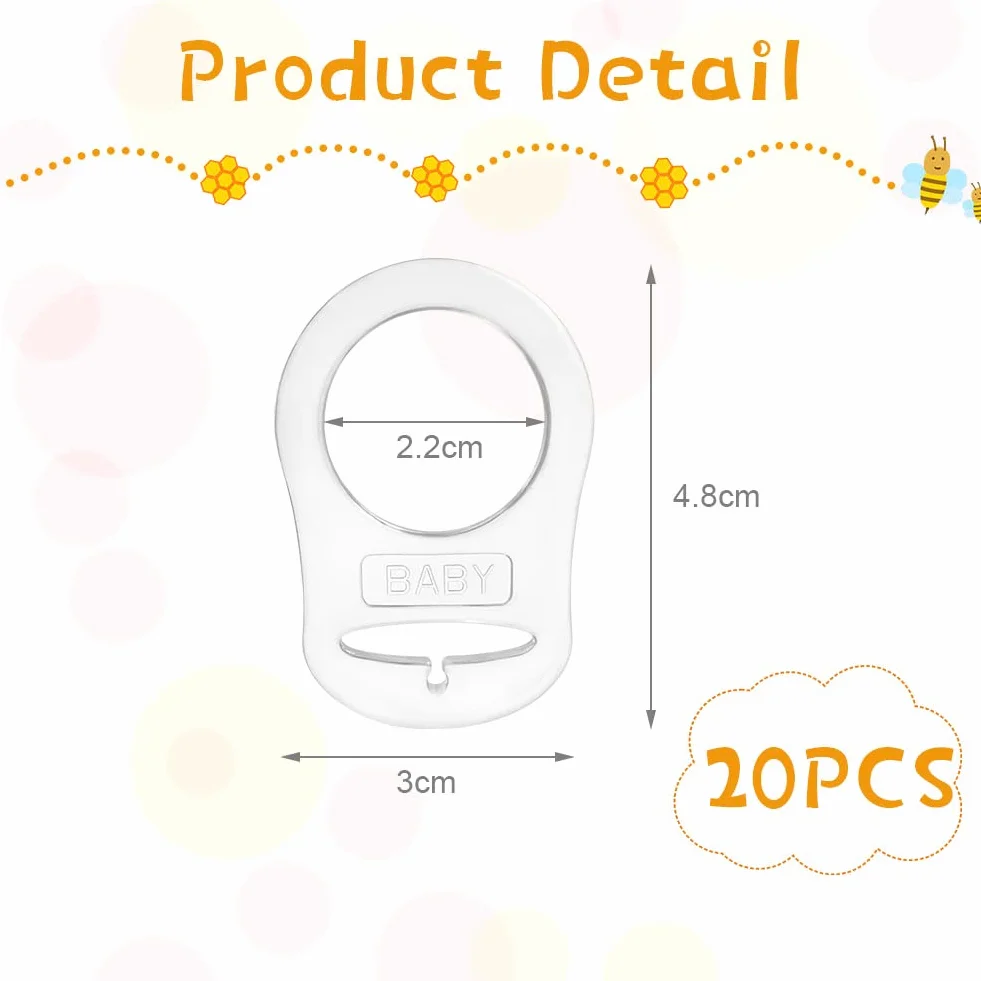 Vicloon Anello Adattatore Clip, 20 Pezzi Anello Adattatore per Ciuccio, Ciuccio Clip Adattatore Adatto Alla Maggior Parte dei Succhietti per Bambini