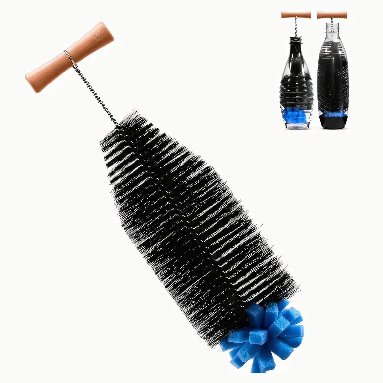 Scovolino per Bottiglie 31 cm con Testa in Spugna Morbida, Pulizia Senza Graffi Potente per Bottiglie Sodastream, Duo, Vetro e Plastica – Spazzola Lunga Ergonomica e Durevole
