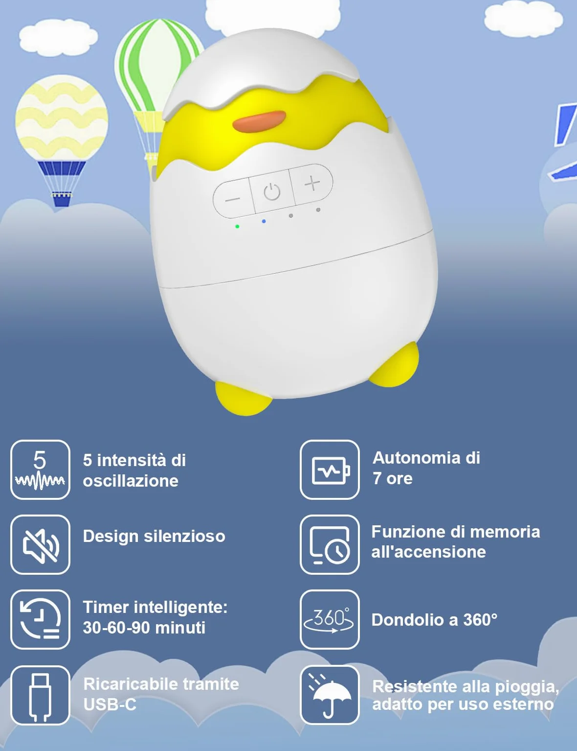 Robofun Baby Rocker-Design originale-Swing per passeggino, supporto per dormire per bambini, timer 30-60-90 minuti, 5 livelli di intensità