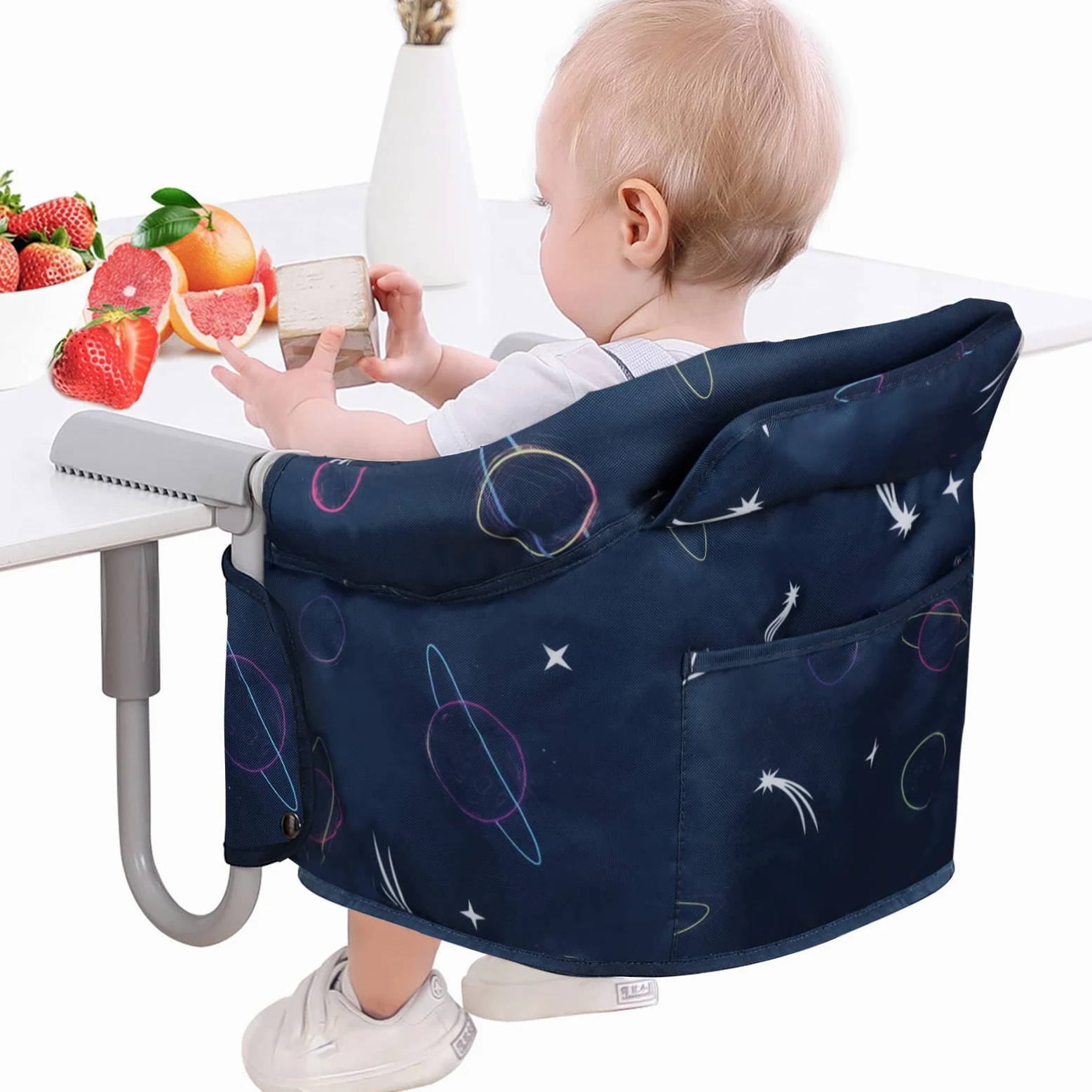 Seggiolino da Tavolo Bambini Portatile Pappa, Sediolina da Tavolo per Bambini Baby Pieghevole con Cintura di Sicurezza per Viaggio，6-36 mesi,15KG-Blu