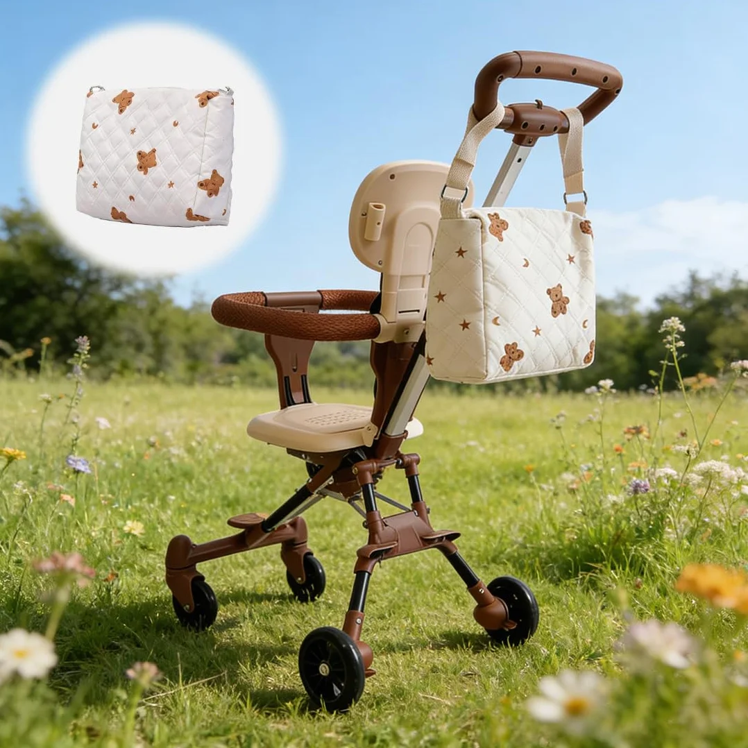 Borsa Mamma Elegante con Ricamo Carino, Borsa Universale per Passeggino, Leggera ma Spaziosa, Design Funzionale per Mamme Moderne, Perfetta per Fare Shopping, Gite e Mezzi Pubblici