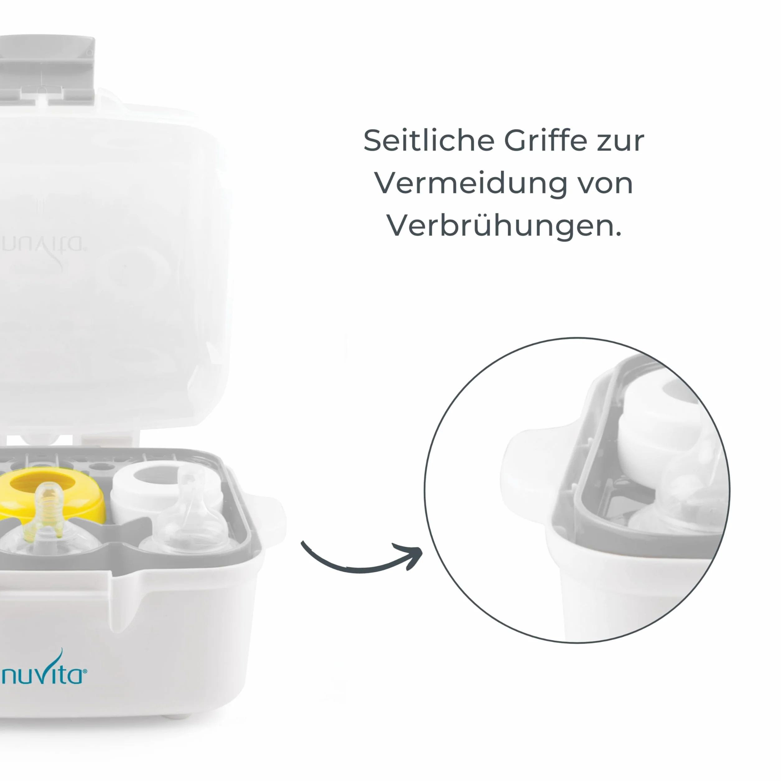 Nuvita 1085 Sterilizzatore a Vapore Microonde – Per biberon, ciucci ed accessori - Sterilizza fino a 3 biberon in 2 minuti – Compatto e portatile - Senza BPA nè Ftalati - Marchio EU