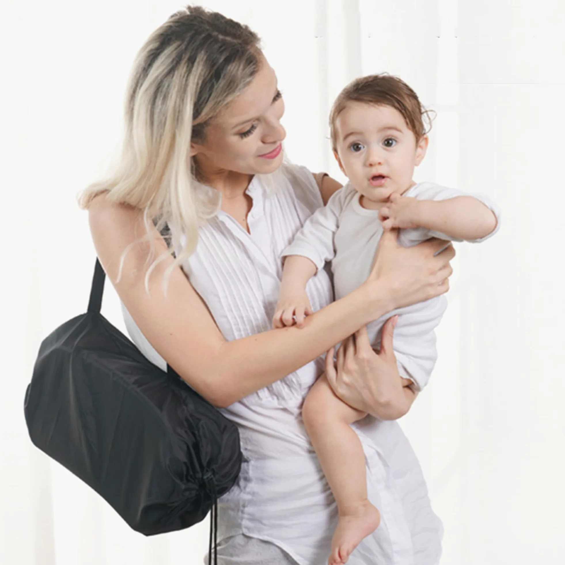 JIAMAIN - Seggiolone pieghevole per bambini, con cinturino regolabile e vassoio rimovibile, seggiolino portatile per l'alimentazione del bambino (grigio)