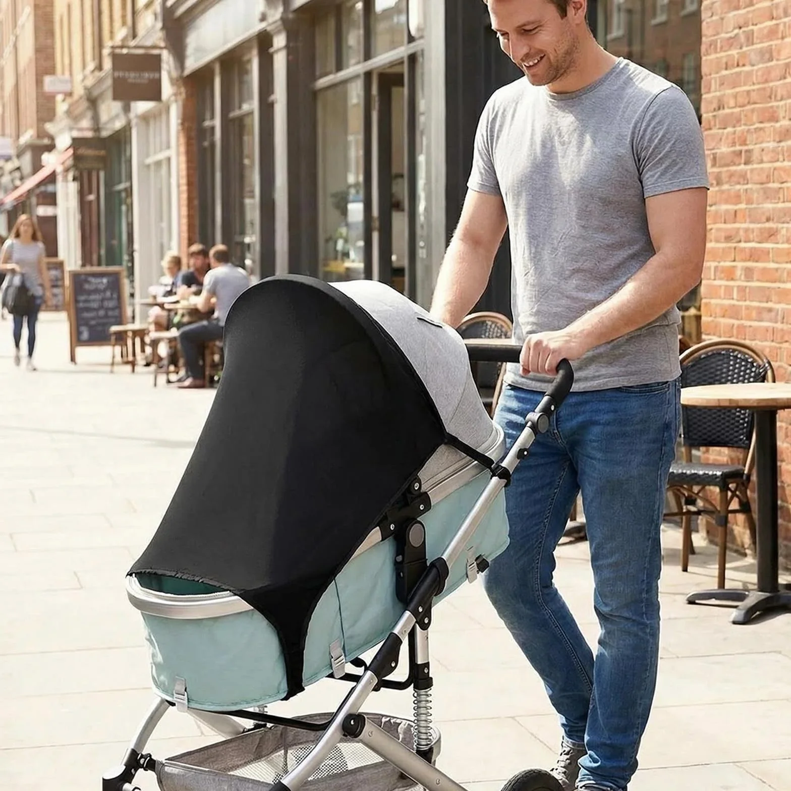 JSTHHTT Capottina per Passeggino con Protezione Solare, Parasole Carrozzina Universale Regolabile con Protezione UV 50, Parasole Elastico, Traspirante, Colore Nero