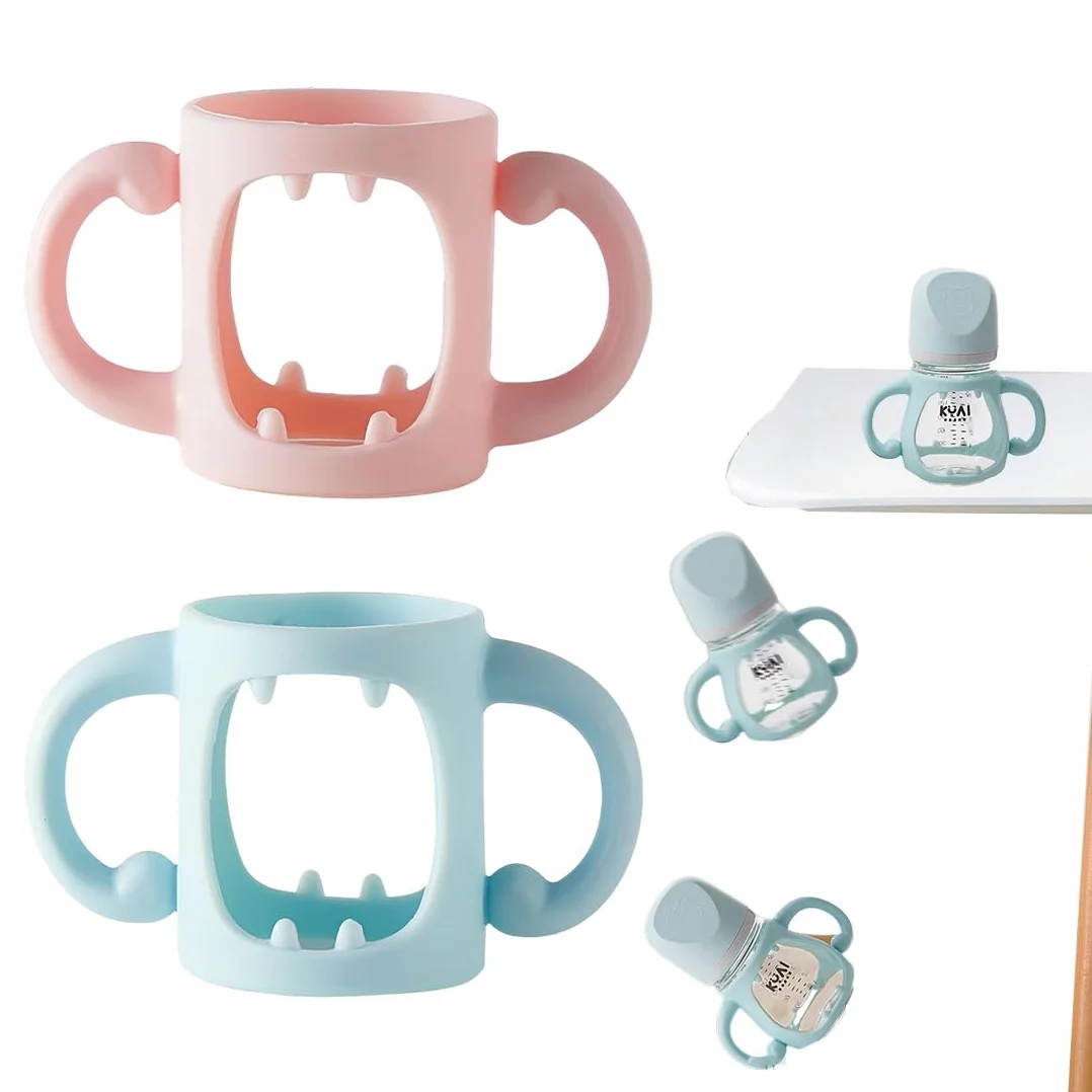 2Pcs Baby Bottle Grip, Silicone Bottle Handle, Wide Neck Baby Bottle Handles, Silicone Baby Bottle Handles With Grip Design