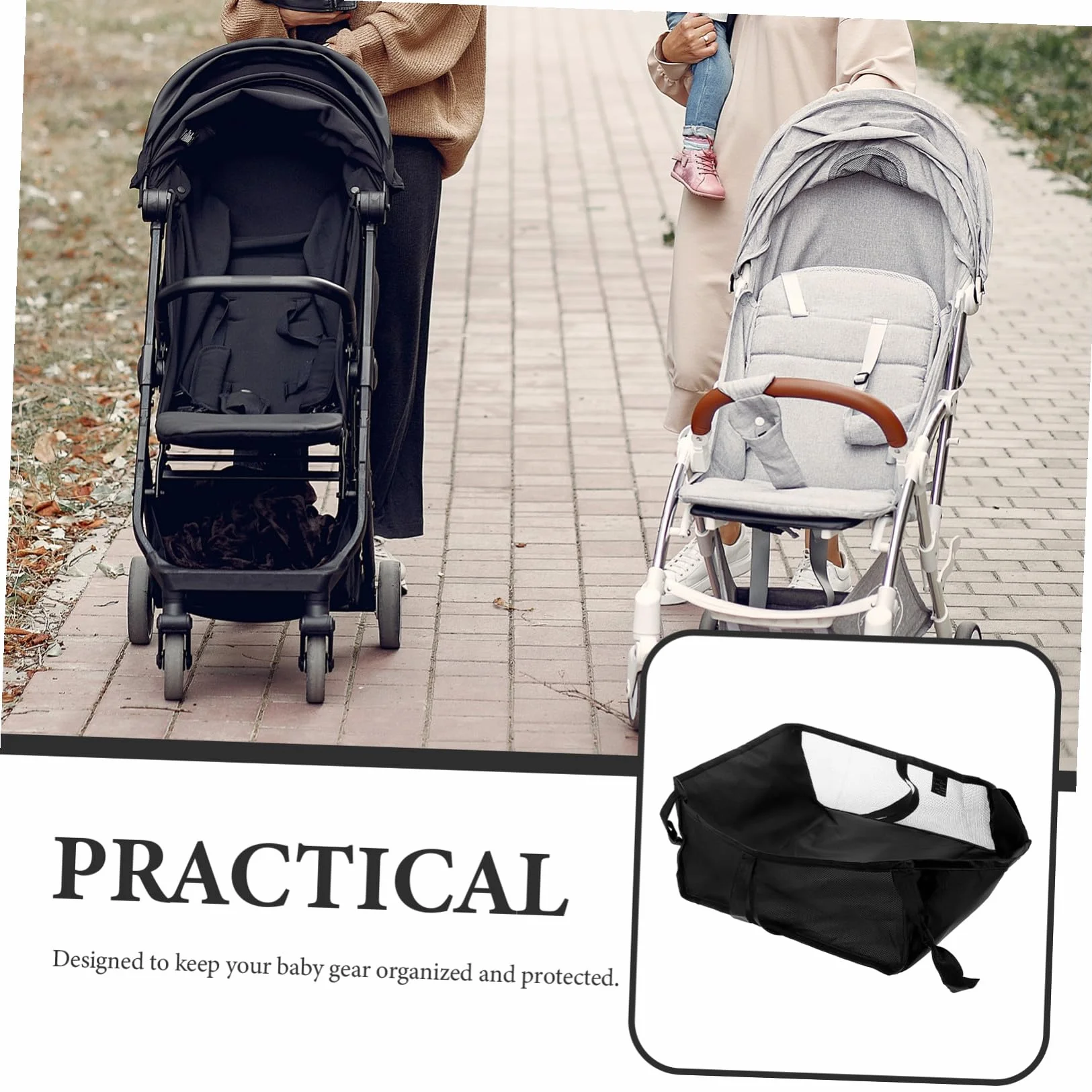 Organizzatore per Passeggino Nero in Poliestere Design a Rete Multifunzionale, Cestino Portaoggetti per Passeggino e Carrello, lo Shopping