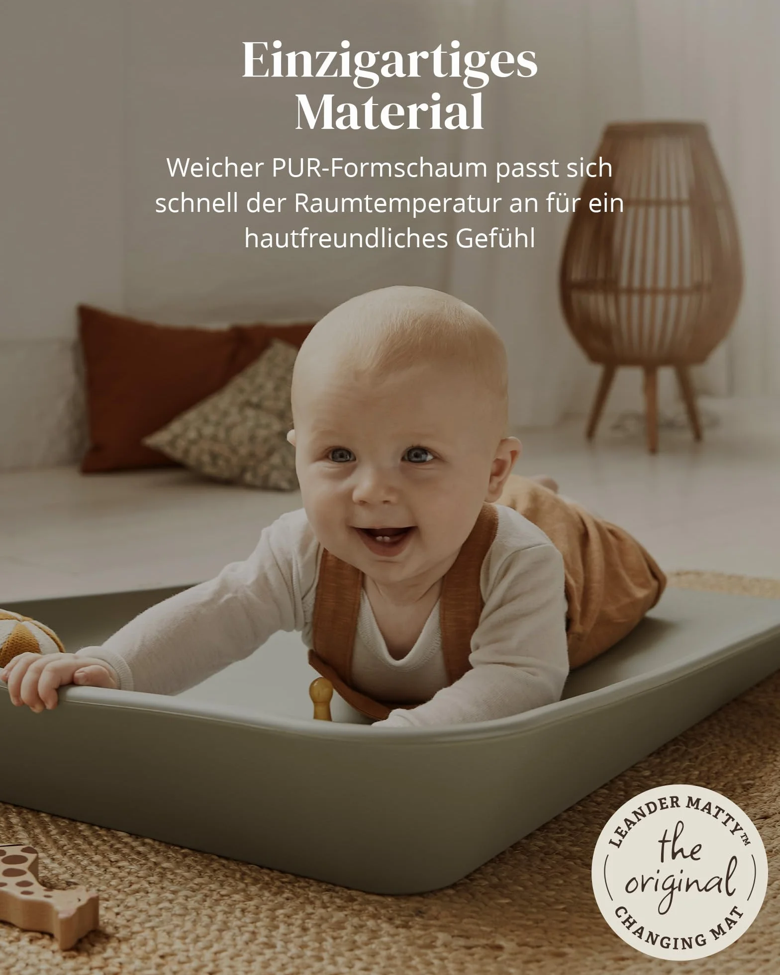 Leander Materassino Fasciatoio Matty - Sage Green 50x70 cm | Design Scandinavo, Tessuto Lavabile, Sicuro e Confortevole per Neonati
