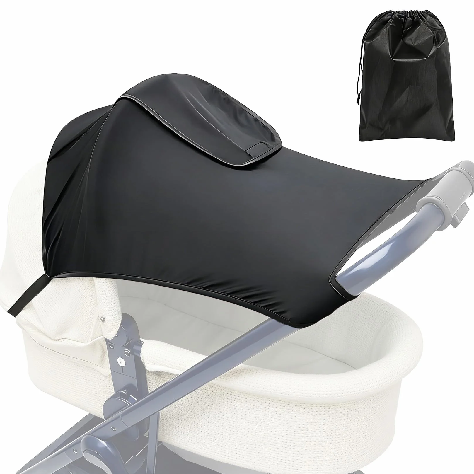 Parasole per passeggino con finestra, impermeabile, regolabile, universale, con protezione UV (nero)