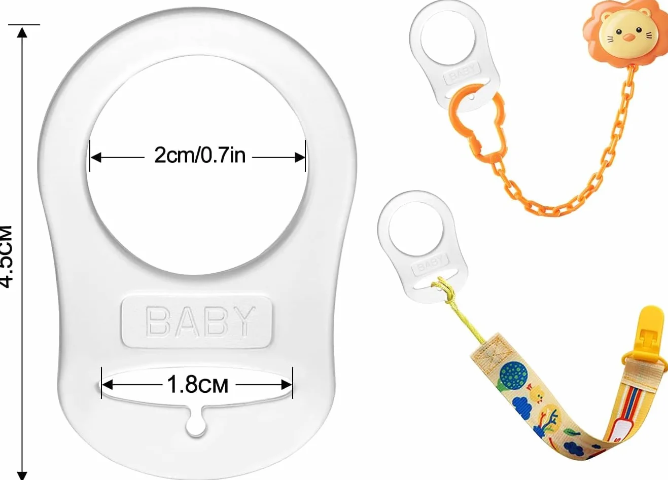 Pulsante di Silicone Anello LISOPO 12 Pezzi Adattatori per Ciuccio in Silicone, Ciuccio Clip Adattatore Adatto Alla Maggior Parte dei Succhietti per Bambini e porta ciuccio catenella MAM, trasparente