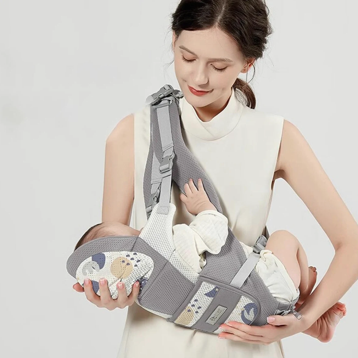 SONARIN 3 in 1 Traspirante Marsupio Neonati con Sedile,Portantina Multifunzionale Ergonomico Porta Bambino Fascia Porta Bebè Multi-Posizioni per Neonati Bambini 0-36 Mesi(Grigio)