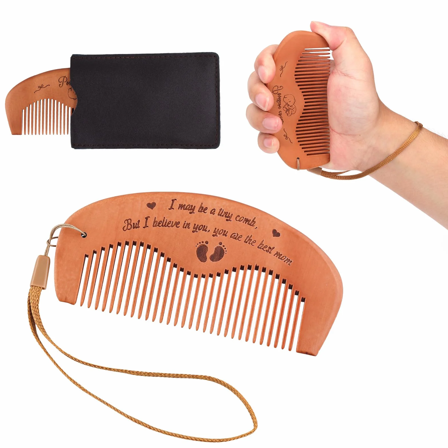 Set di Pettine da Parto, Legno Travaglio Pettine per Capelli con Borsa Portaoggetti e Cordino Articoli Essenziali per il Parto per le Mamme Alla Prima Esperienza Regalo per la Gravidanza