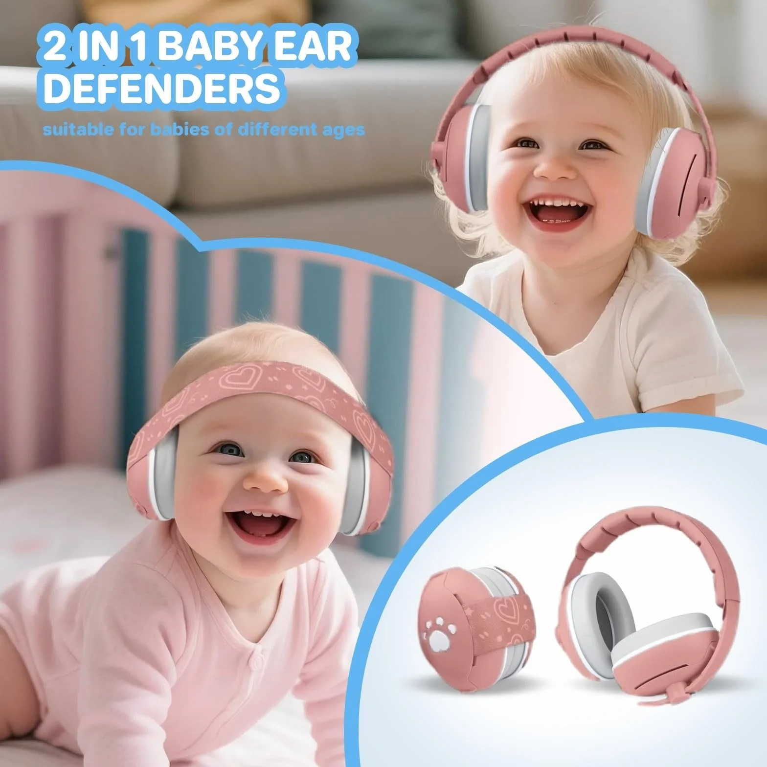 Paraorecchie 2-1 per neonati e bambini fino a 48 mesi, paraorecchie con riduzione del rumore, comode cuffie per neonati per migliorare il sonno, essenziali da viaggio per bambini per aereo/sonno
