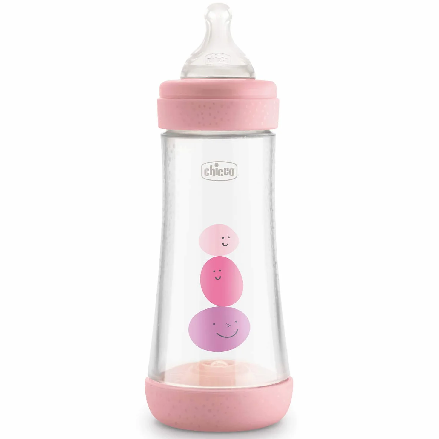Chicco Perfect 5 Biberon Anticolica, Bimba, 300 ml, Silicone, 3 Fori, Rosa