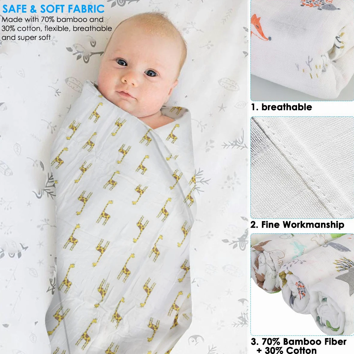 4 pz/Lotto Mussola Bambino Swaddle Coperte Neonato Ricezione Coperte Avvolgere per Ragazzi Ragazze 47 x 47 Pollici (#C)