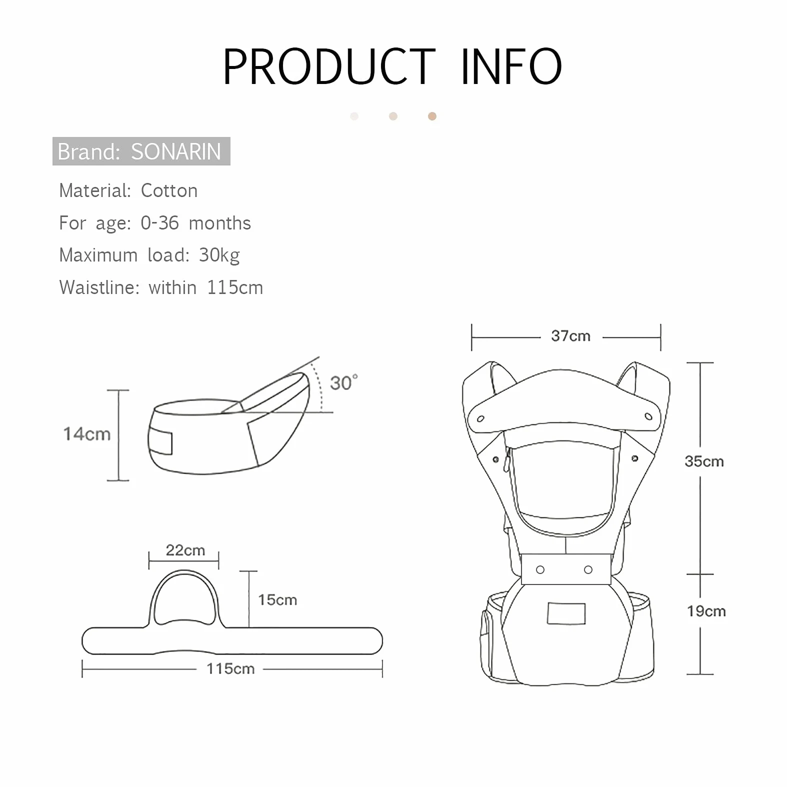 SONARIN Marsupio Neonati Multifunzione 3 in 1 con Sedile,Puro Cotone 3D Air Mesh Portantina Traspirante per Bambini 0-36 Mesi,Ergonomico,Regolabile,Tutte le Posizioni,Fino a 30 KG(Grigio Chiaro)