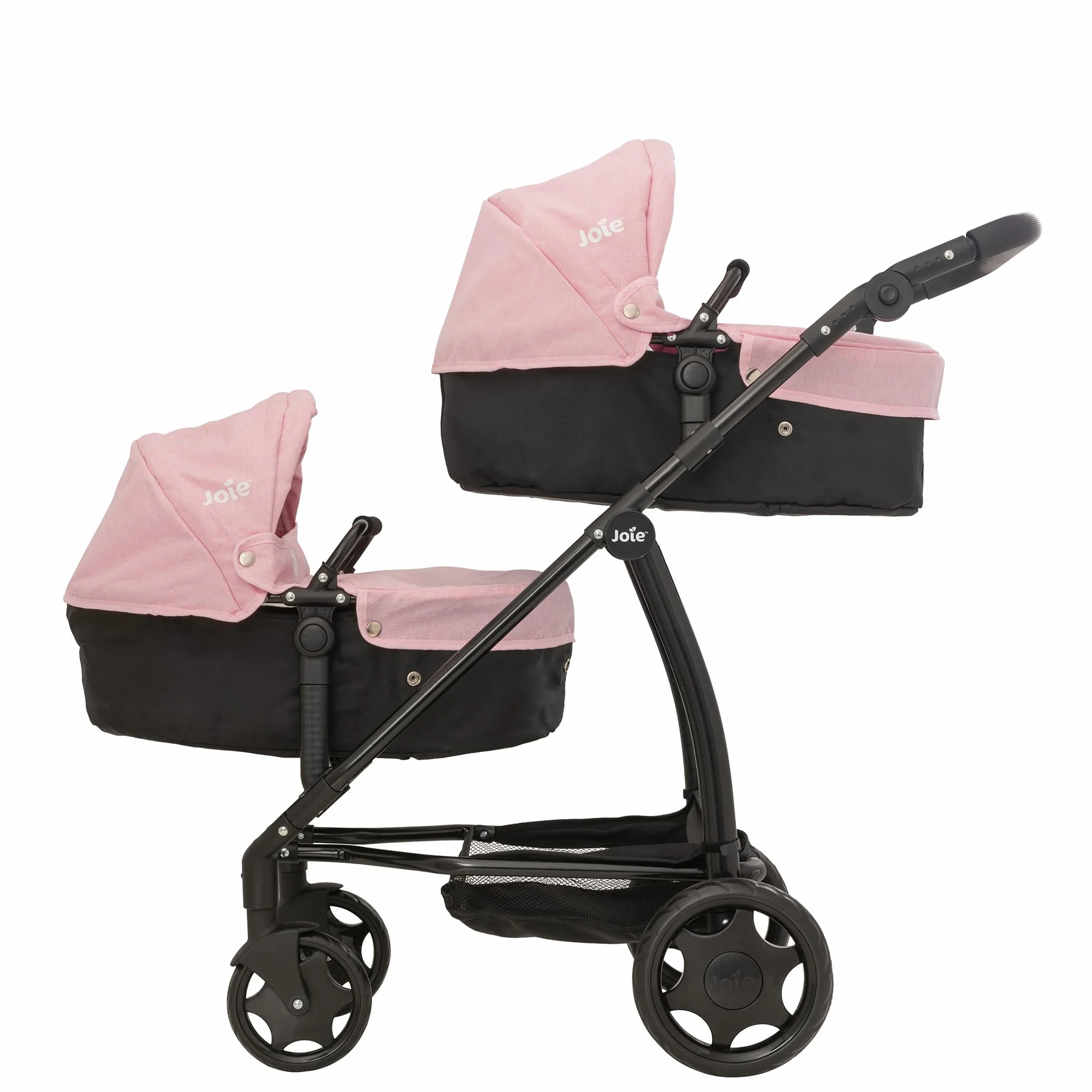 Joie Junior Evalite Twin Passeggino doppio rosa e nero, carrozzina doppia per bambole con maniglia regolabile in altezza e diverse opzioni di seduta, adatto per bambini dai 3 anni in su
