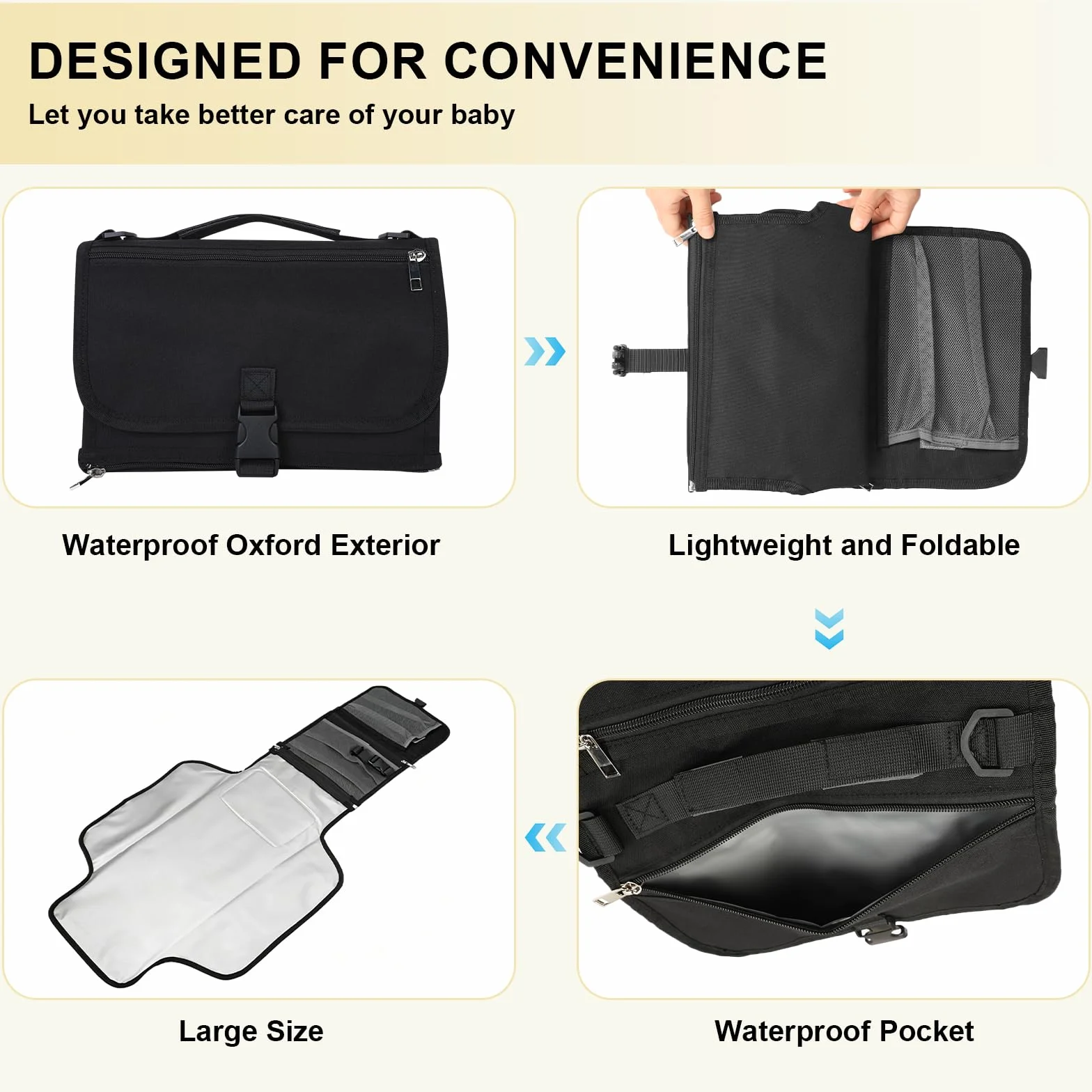VINATO Fasciatoio Portatile Neonato, Fasciatoio Pieghevole con Tasca Salviettine Umidificate, 70x56 cm, con 5 Tasche, Impermeabile e Lavabile per Viaggio