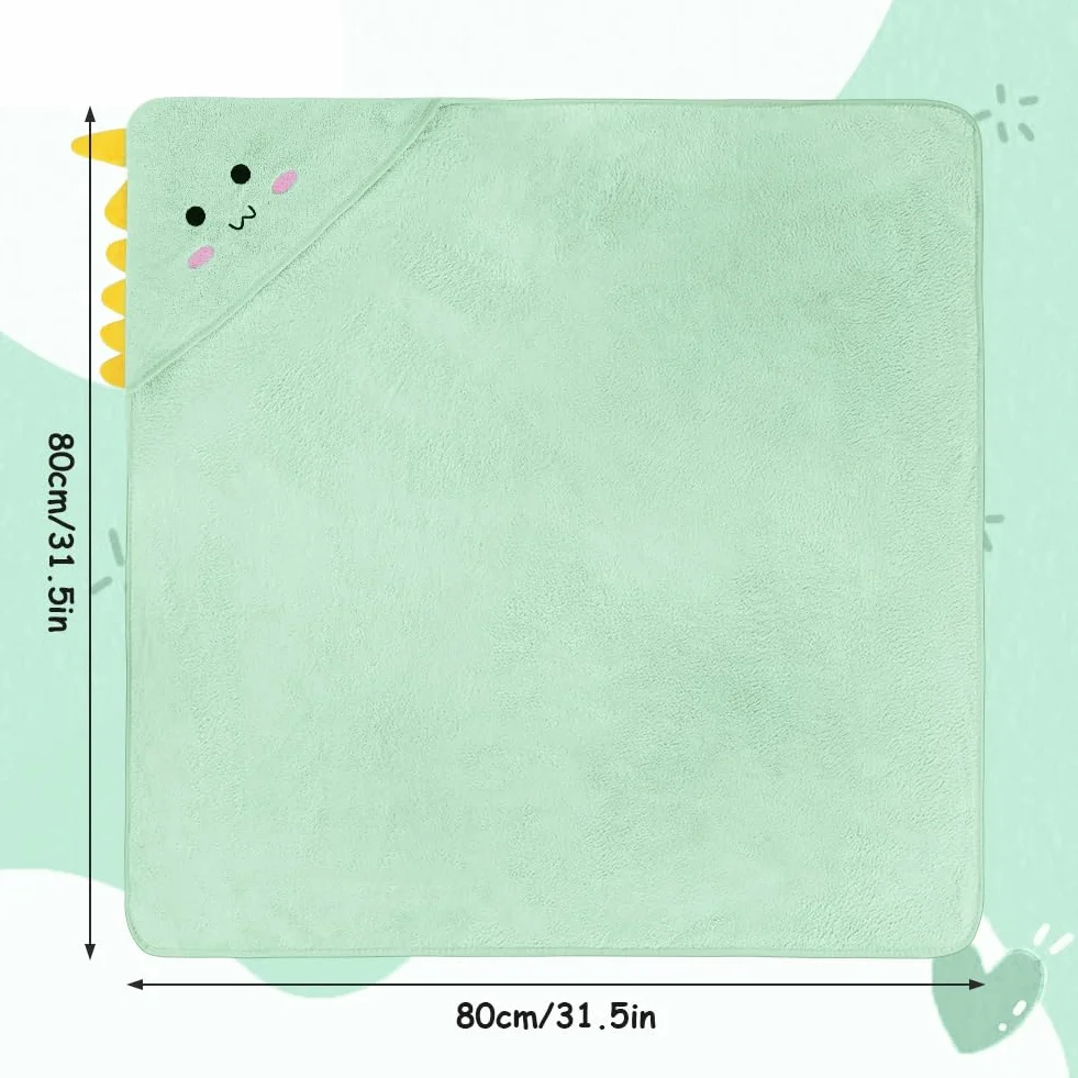 Aolso Accappatoio Neonato, 80x80cm Asciugamani Con Cappuccio Per Bambini, Accappatoio Neonato con Cappuccio Extra Morbido e Super Assorbente per Neonati e Bambini 0-3 Anni-Dinosauro