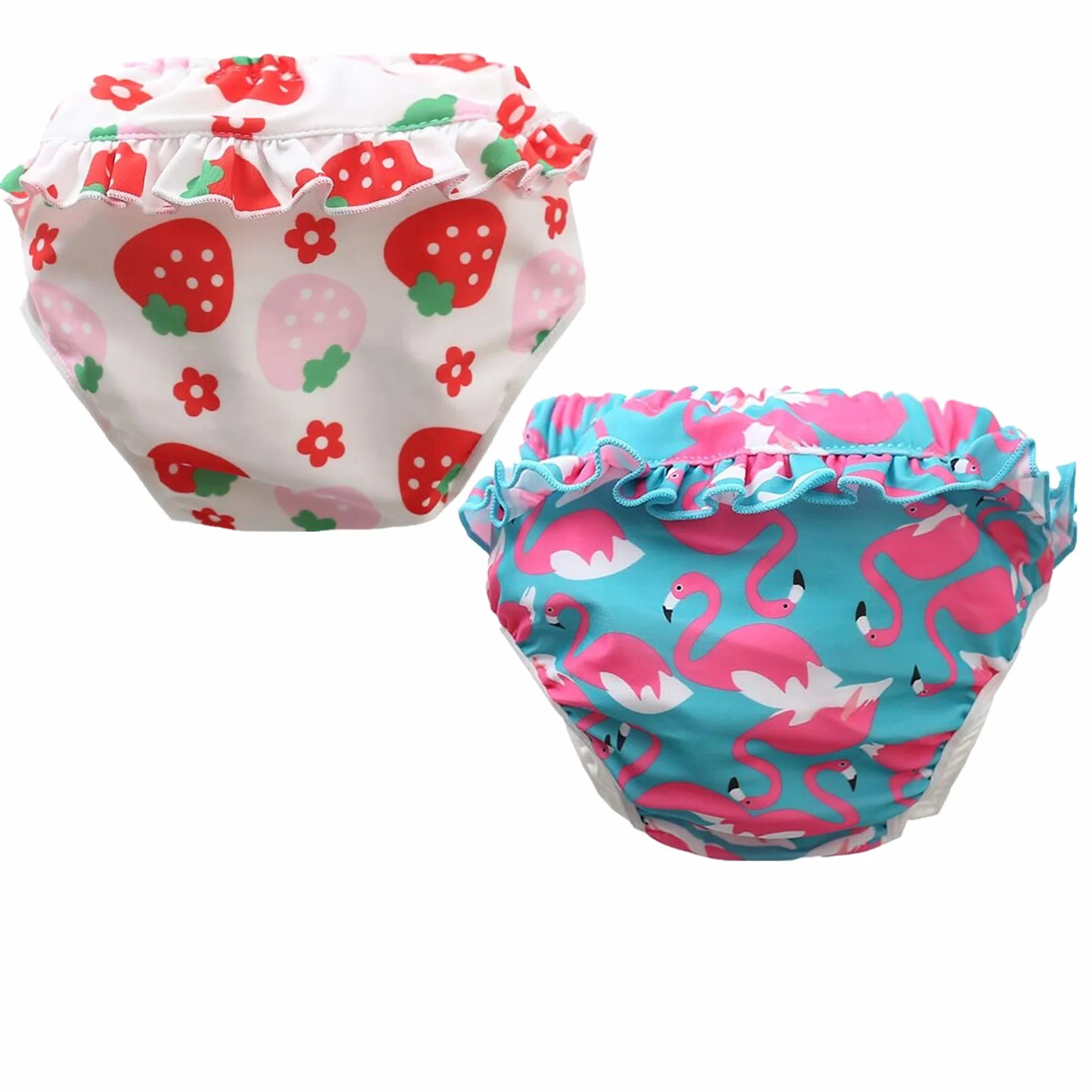 Pannolini da nuoto riutilizzabili, 2 pezzi pantaloni da nuoto per bambine (0-4 anni), pannolino da nuoto con volant, costume da bagno (colore C, XL-36-44lb/3-4 anni)