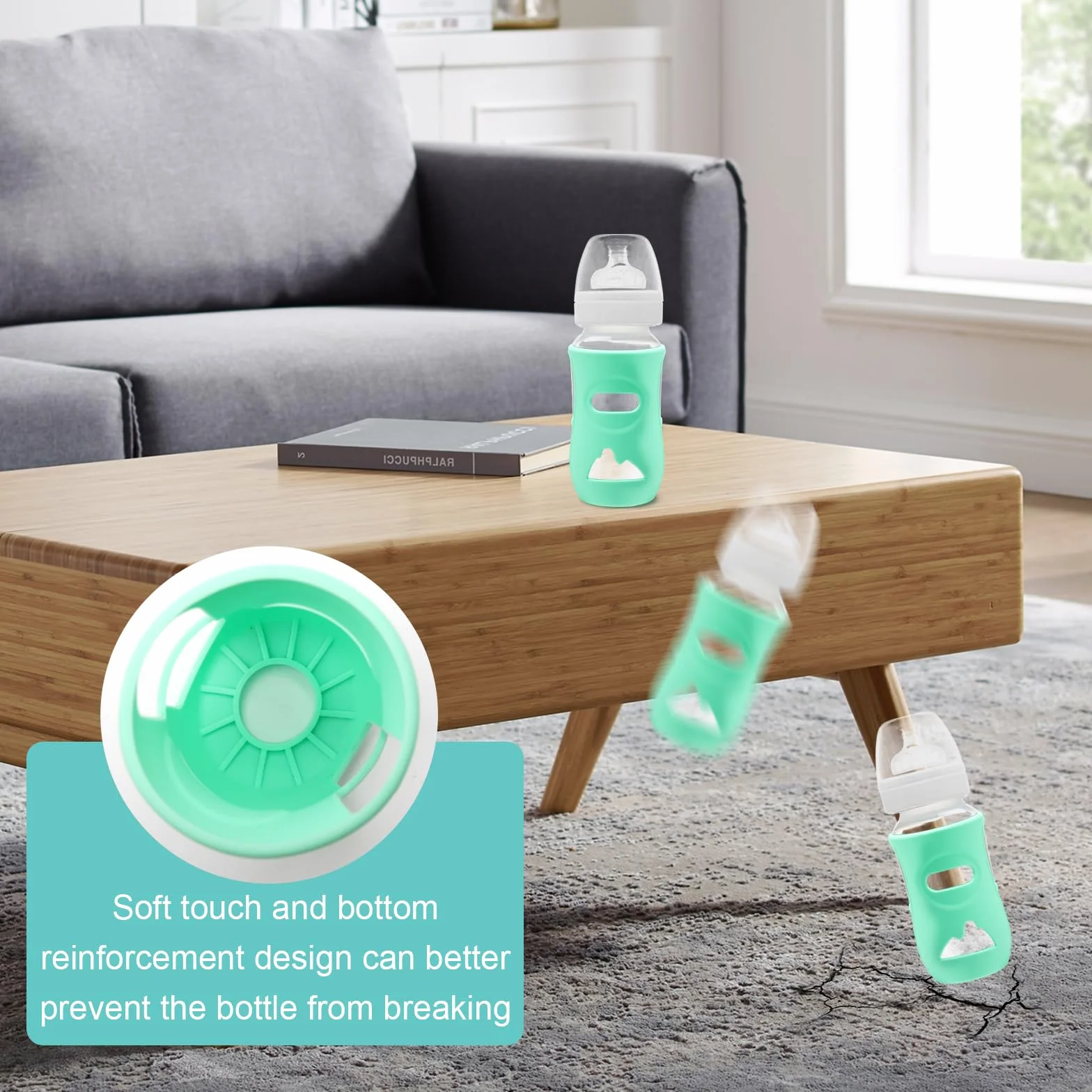Confezione da 3 contenitori in silicone per biberon da 240 ml, infrangibili, copertura anti-goccia per biberon, adatti per bottiglie Philips Avent, senza Bpa (bianco/blu/verde)