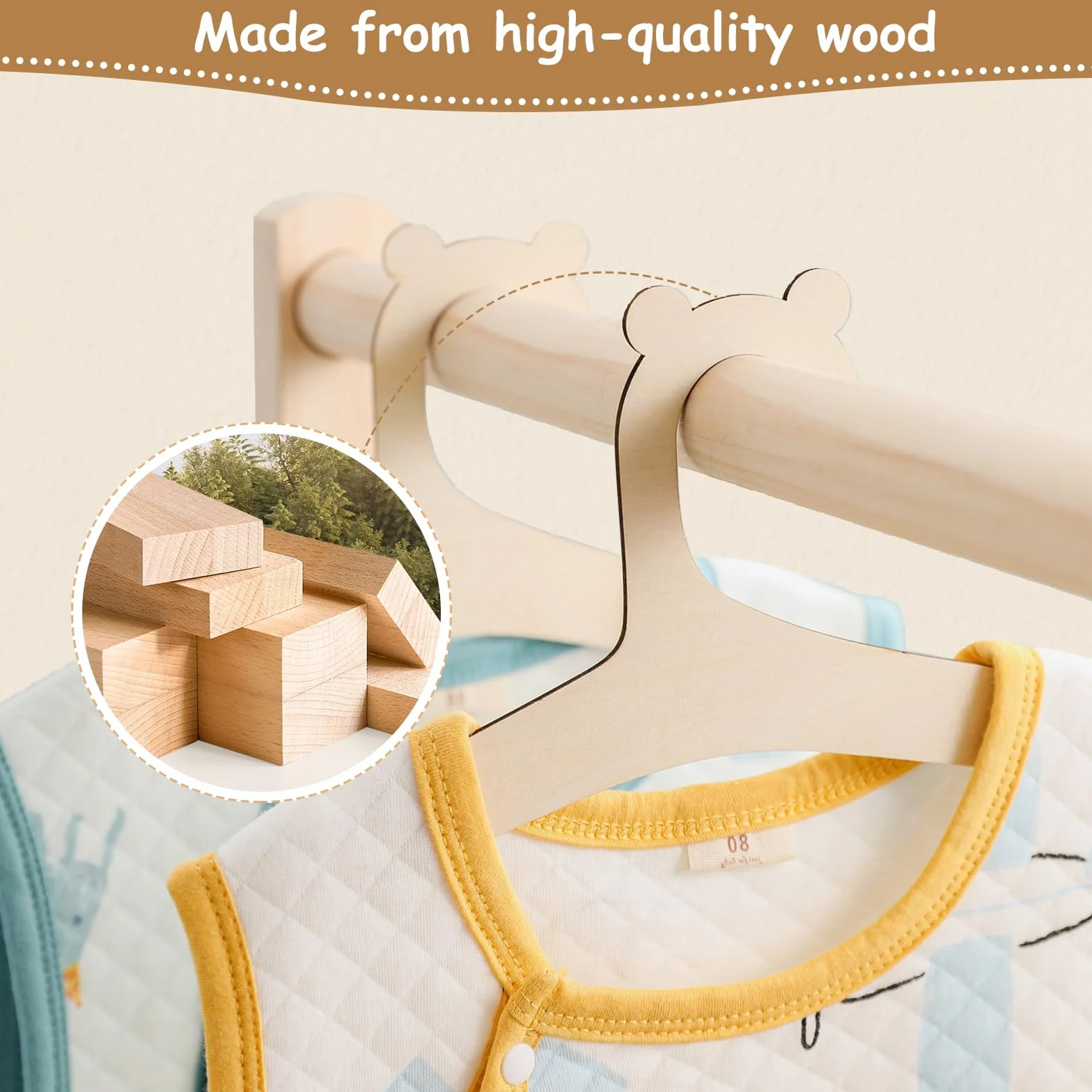 10 Pezzi Appendini in Legno per Bambini,Scaffale per Vestiti Antiscivolo Durevole,Grucce Neonato,Regalo per il Nuovo Bambino (Legno)