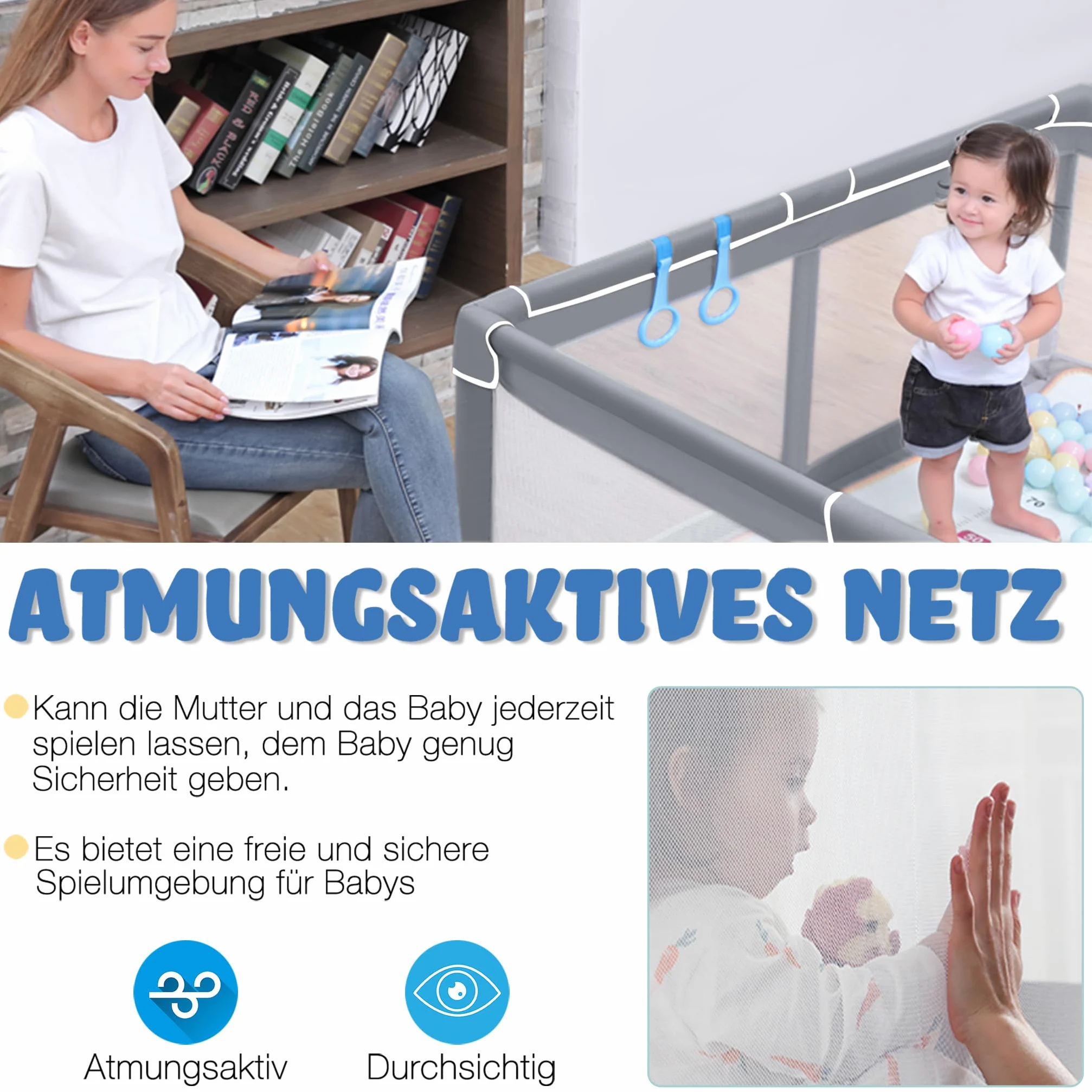 Aufun Box per bambini, in tessuto Oxford 300D, con rete traspirante, chiusura lampo (grigio scuro, 127 x 127 x 68 cm)