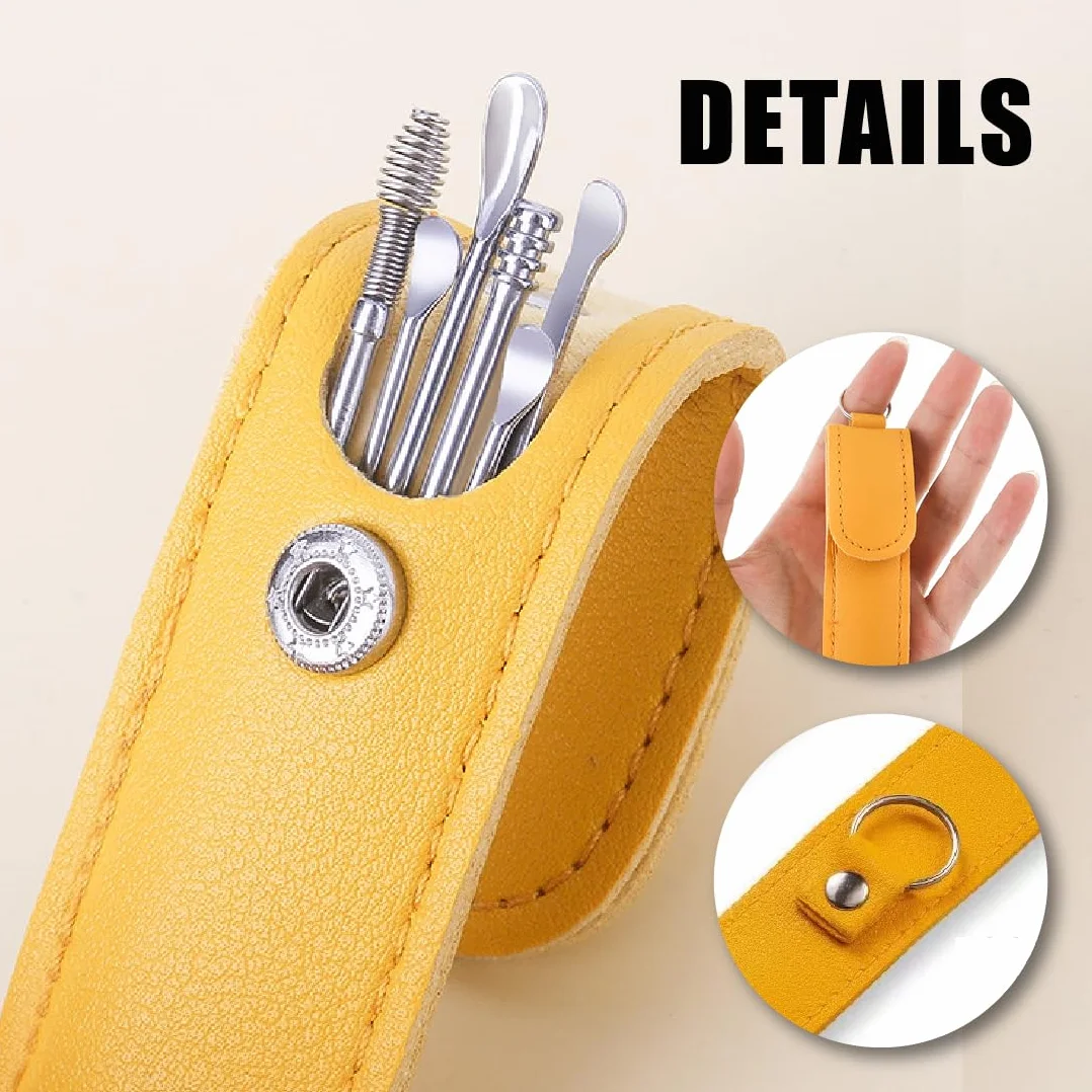 WeddHuis 14 Pezzi Pulisci Orecchie Kit di Rimozione del Cerume, Strumenti per Pulizia dell’Orecchio in Acciaio Inox, con Custodia Portatile in PU, per Adulti e Bambini Pulizia Dellorecchio