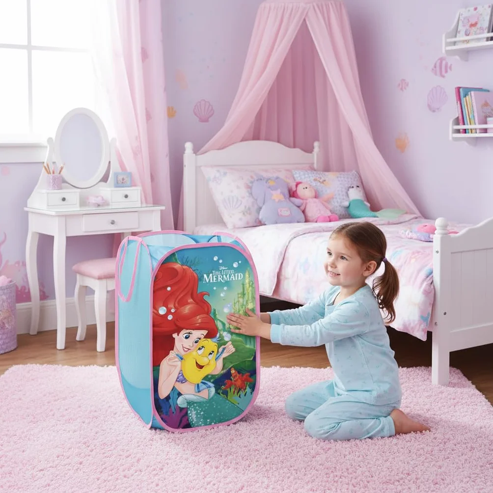 SUPERDIVER - Cesto pieghevole di Ariel La Sirenetta - Licenza Ufficiale Disney The Little Mermaid - Perfetto per giocattoli e vestiti - 36x36x58 cm - Ideale per bambini e bambine.