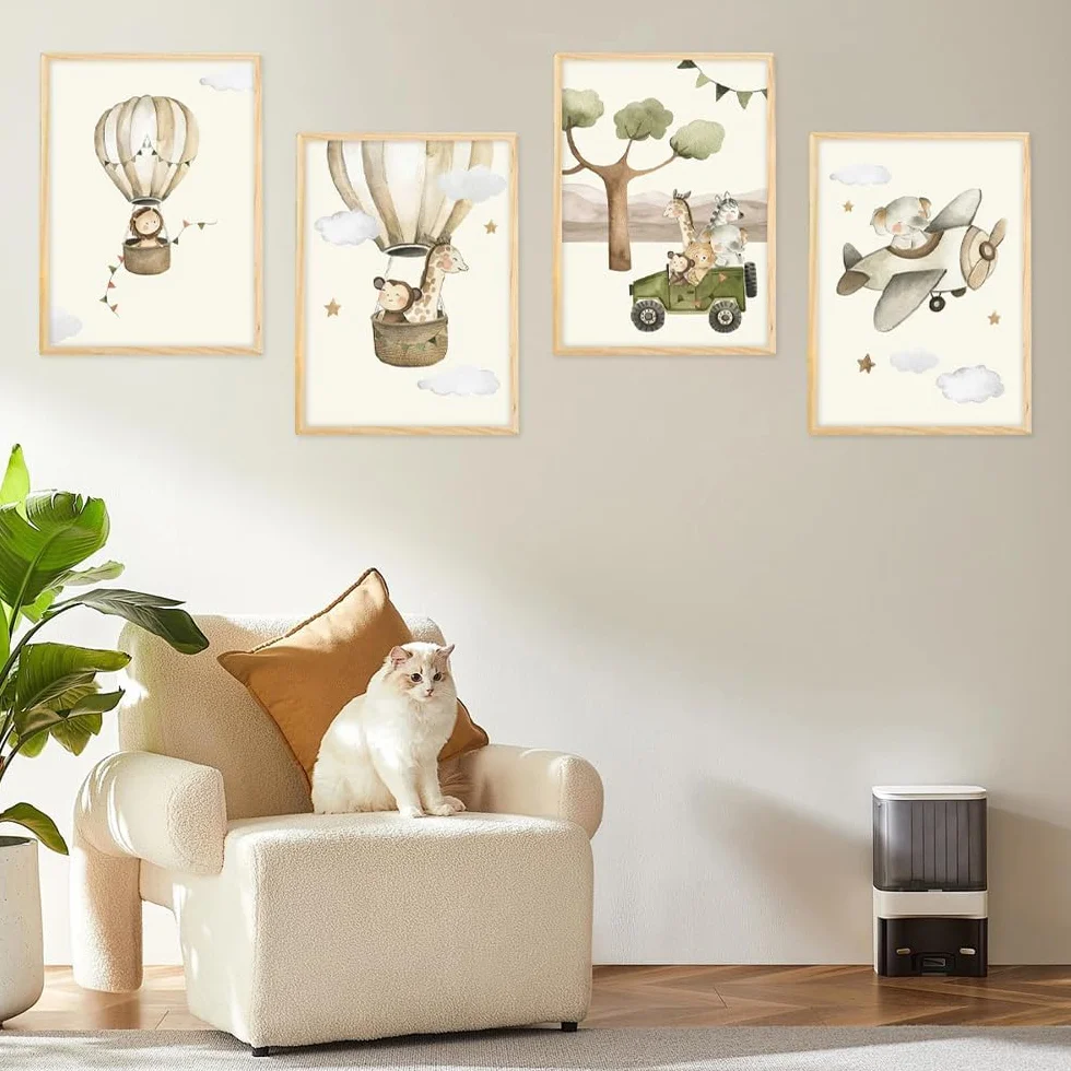 YunBey Set di 4 Poster per Bambini Cameretta A4 Quadri Animali della Giungla senza Cornice Immagini Decorativi per Cameretta Ragazzi e Ragazze
