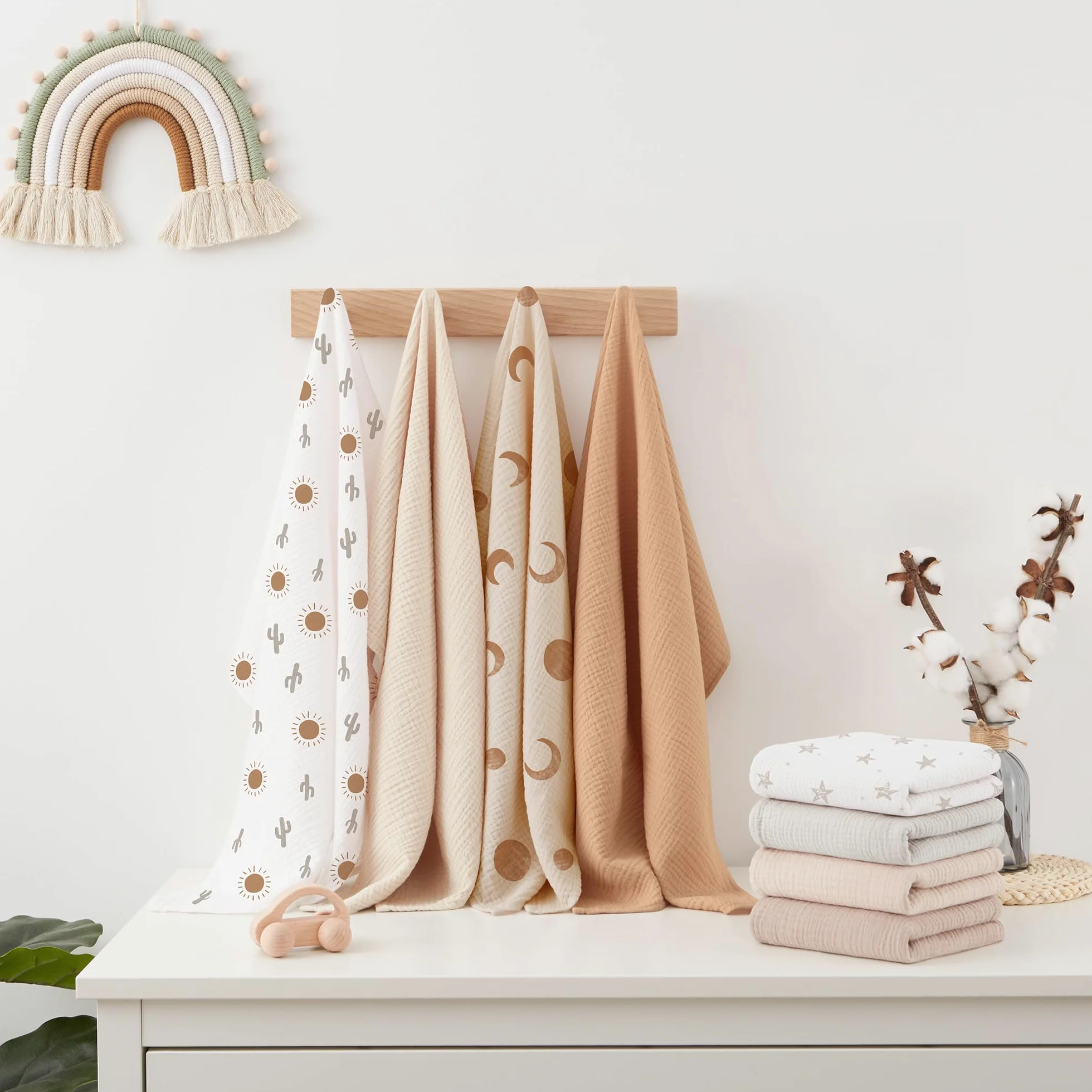 Susurration Salviette in Garza per Bambini Super Morbido Assorbente in Mussola a Grana Per Neonati, Unisex, per Bambine E Ragazzi 8 Pezzi, Set 60x60CM (Blu-verde)