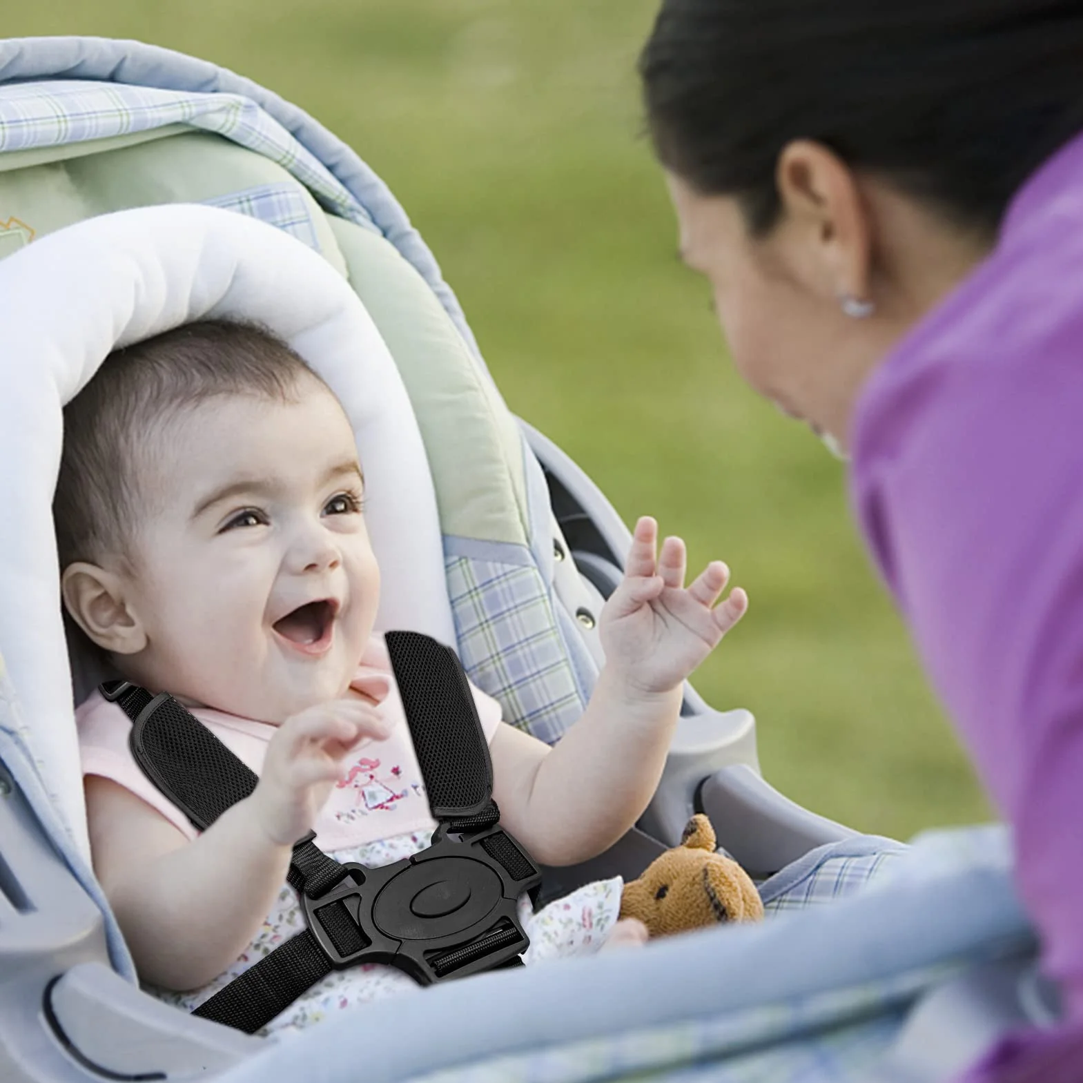 HBselect Cintura di Sicurezza per Bambini, 5 Punti Imbracatura per Passeggino Cinghia Sicurezza Regolabile Universale per Seggiolone Passeggino Carrozzina (Nero)