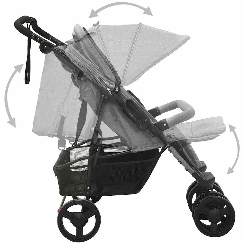 vidaXL Passeggino Gemellare Grigio Chiaro in Acciaio